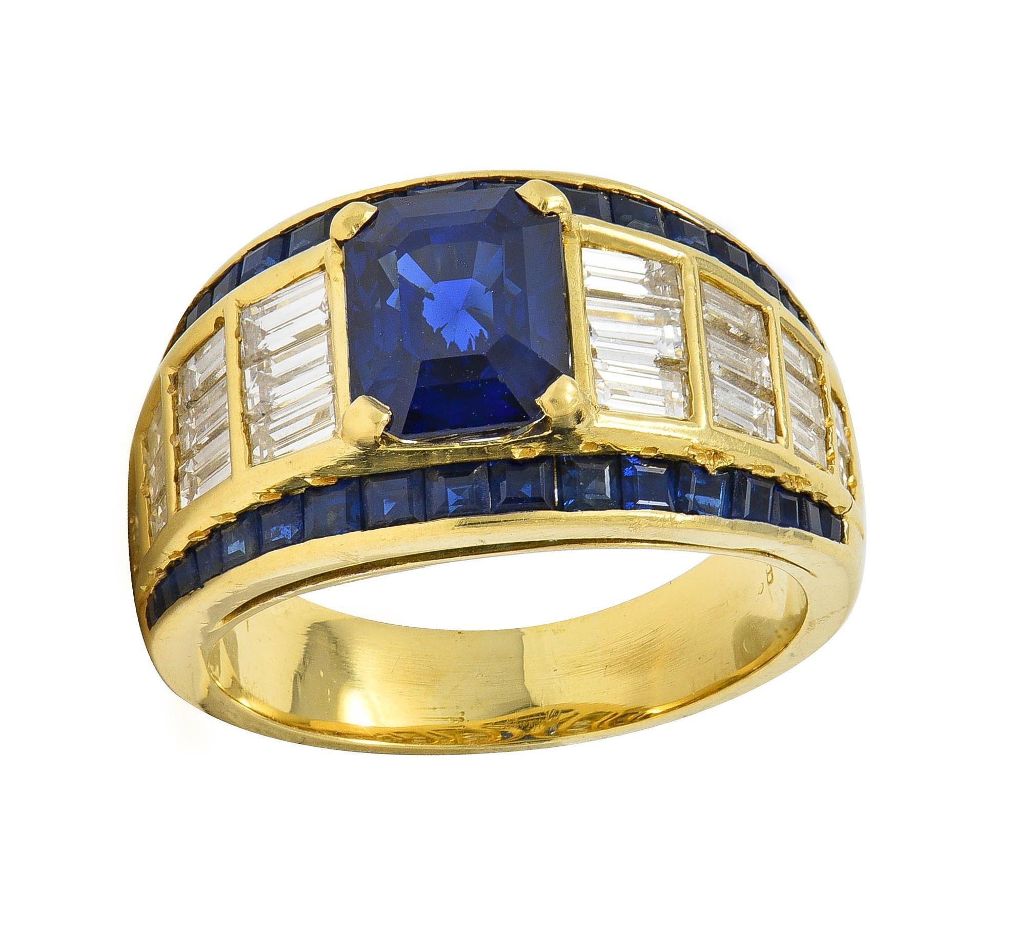 1980's 5.40 CTW Sapphire Diamond 18 Karat Yellow Gold Vintage Wide Band Ring For Sale 3