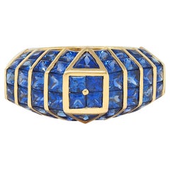 1980's 5.50 CTW Sapphire 18 Karat Yellow Gold Vintage Mystery Set Ring