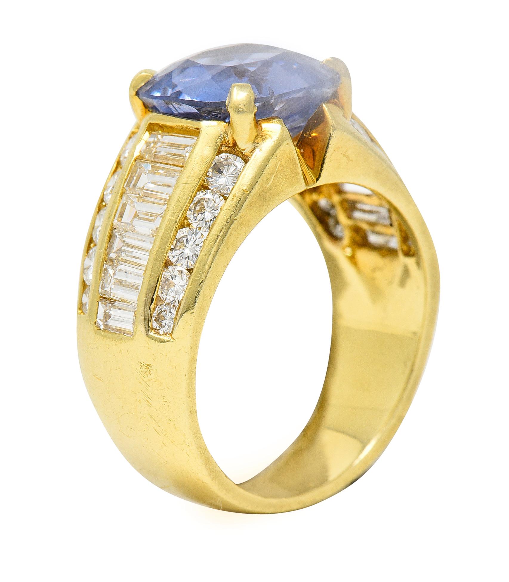 1980's 5.55 CTW No Heat Ceylon Sapphire Diamond 18 Karat Gold Vintage Ring GIA For Sale 4