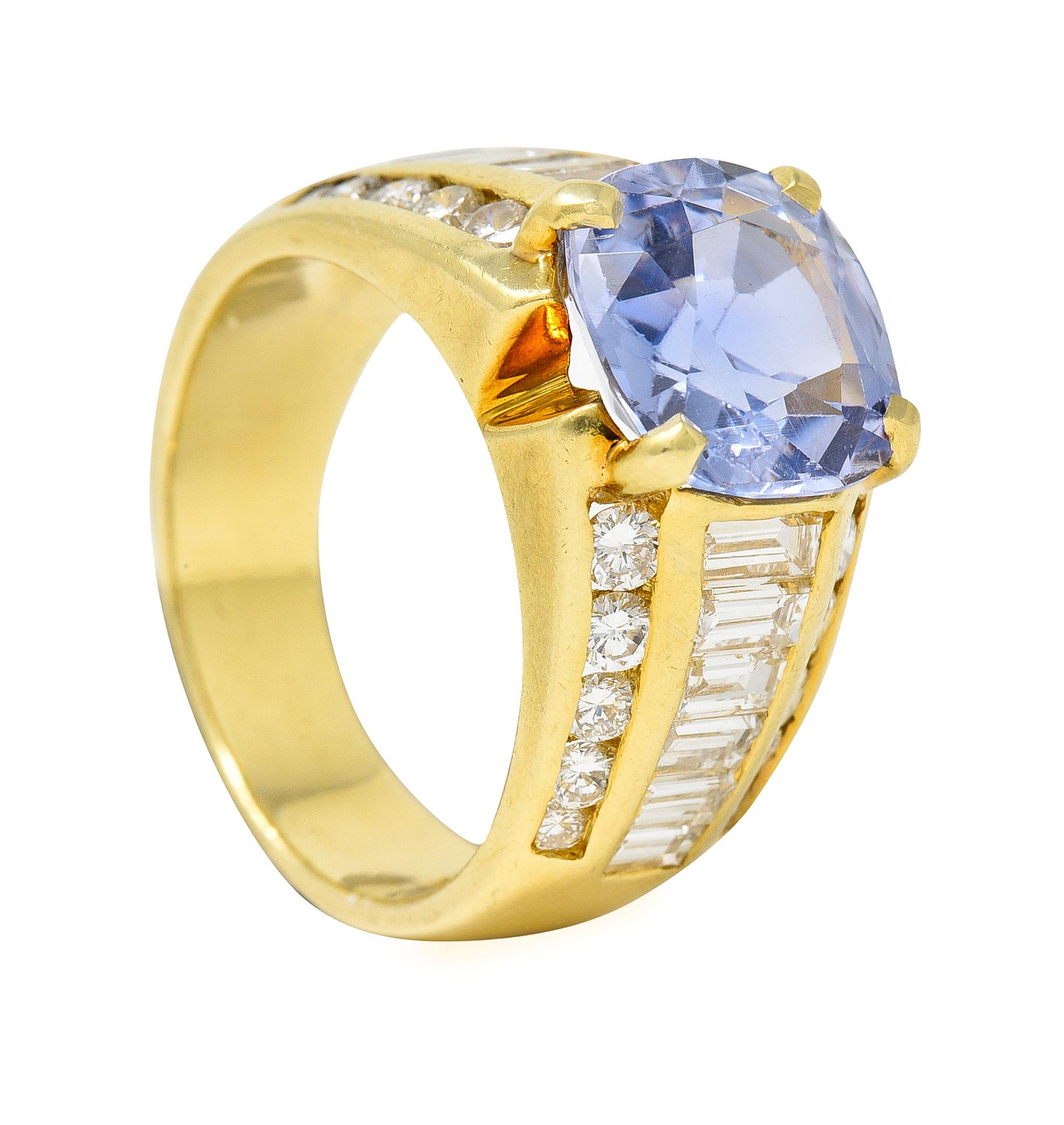 1980's 5.55 CTW No Heat Ceylon Sapphire Diamond 18 Karat Gold Vintage Ring GIA For Sale 5