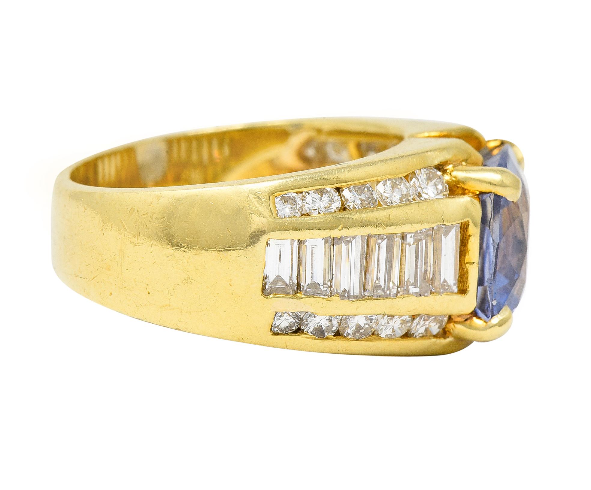 Contemporary 1980's 5.55 CTW No Heat Ceylon Sapphire Diamond 18 Karat Gold Vintage Ring GIA For Sale