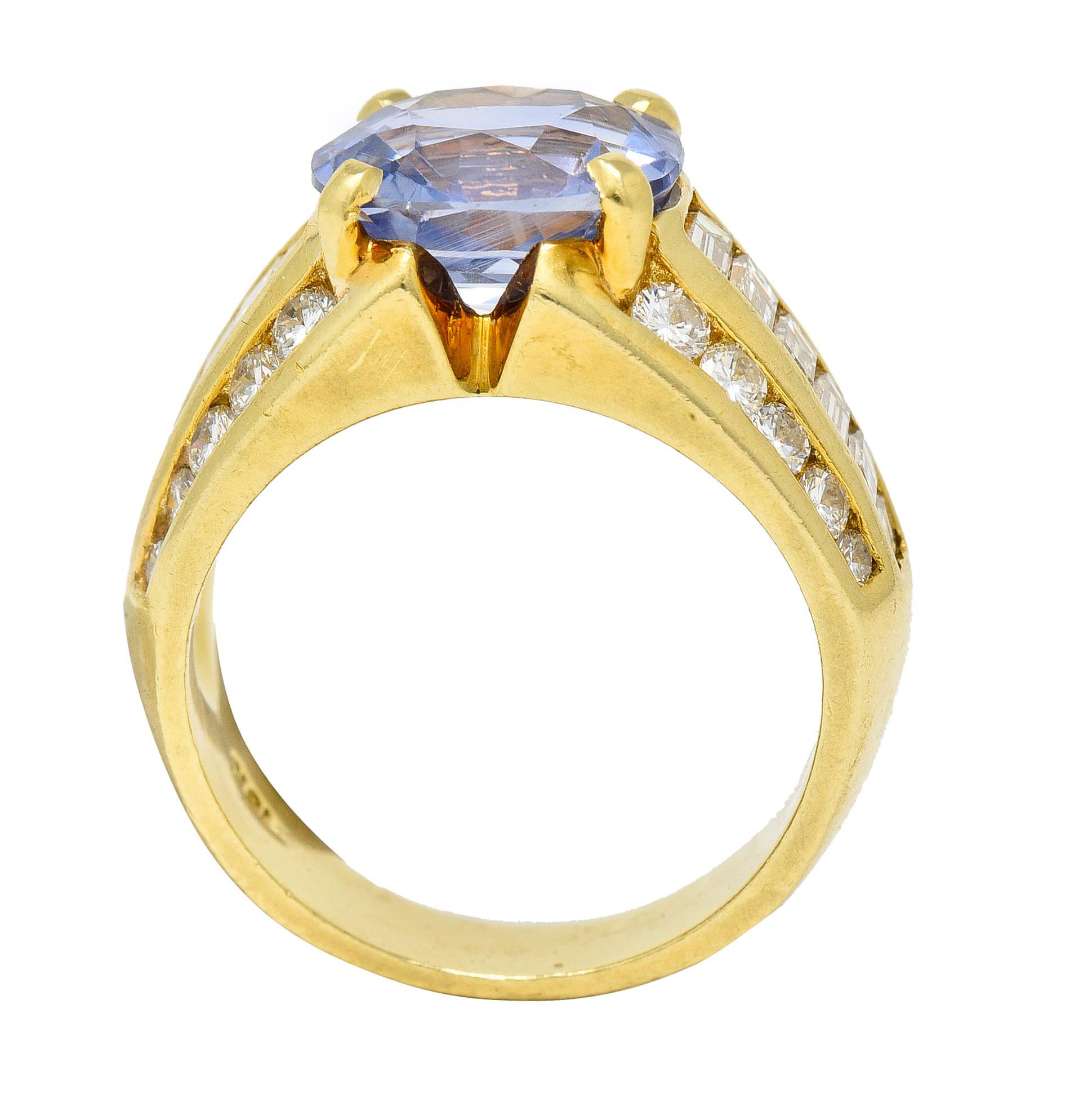 1980's 5.55 CTW No Heat Ceylon Sapphire Diamond 18 Karat Gold Vintage Ring GIA For Sale 3