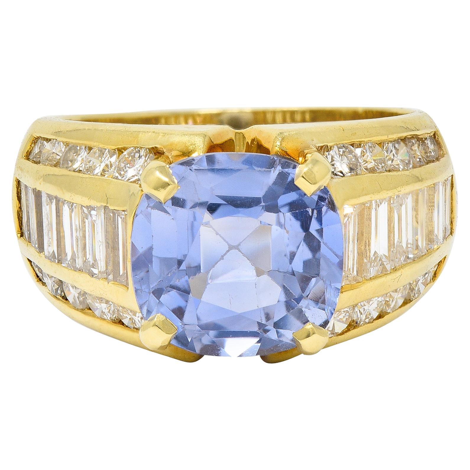 1980's 5.55 CTW No Heat Ceylon Sapphire Diamond 18 Karat Gold Vintage Ring GIA