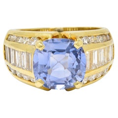 Anello vintage in oro 18 carati del 1980 con diamante zaffiro di Ceylon 5,55 CTW No Heat GIA