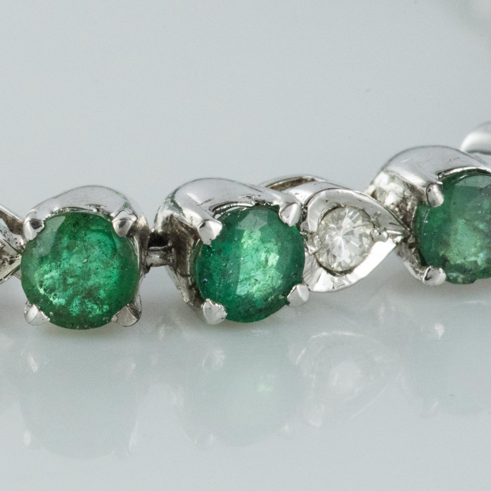 1980s 5.90 Carat Emerald Diamond Silver Tennis Bracelet 1