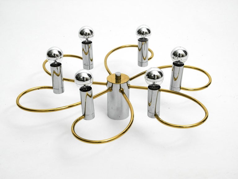 1980s 6-Armed Extra Large Ceiling Lamp by Cosack, Made of Brass and Chrome  For Sale at 1stDibs