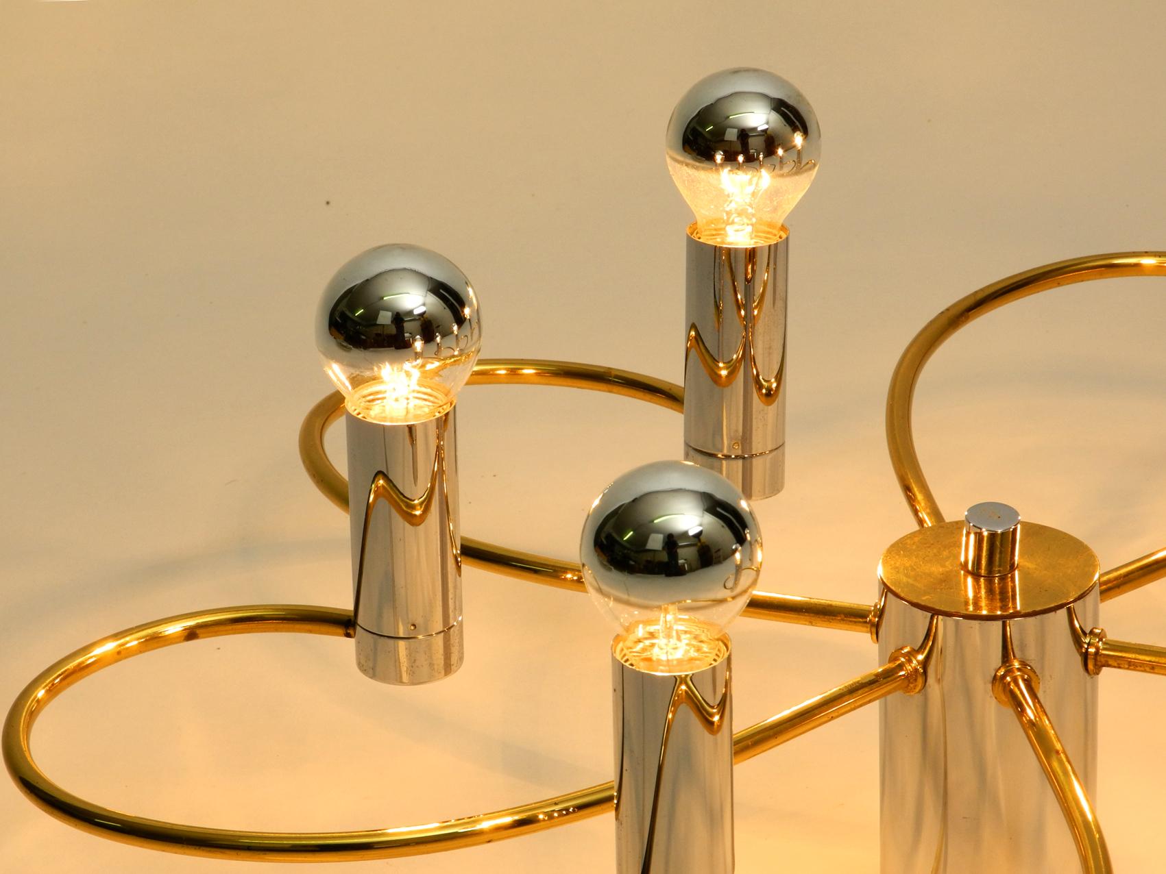 Metal 1980s 6-Armed Extra Large Ceiling Lamp by Cosack, Made of Brass and Chrome For Sale