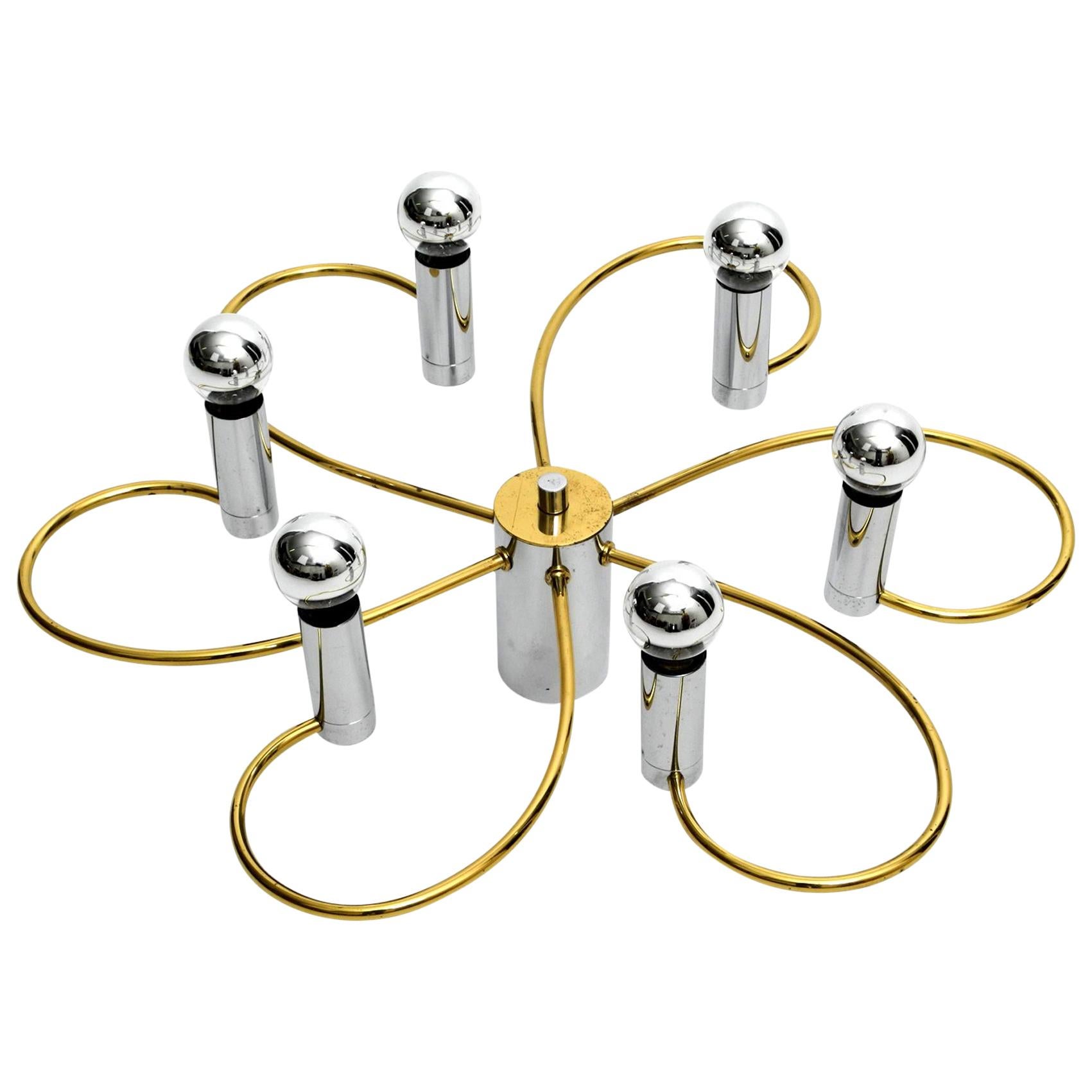 1980s 6 Armed Extra Large Ceiling Lamp By Cosack Made Of Brass And Chrome