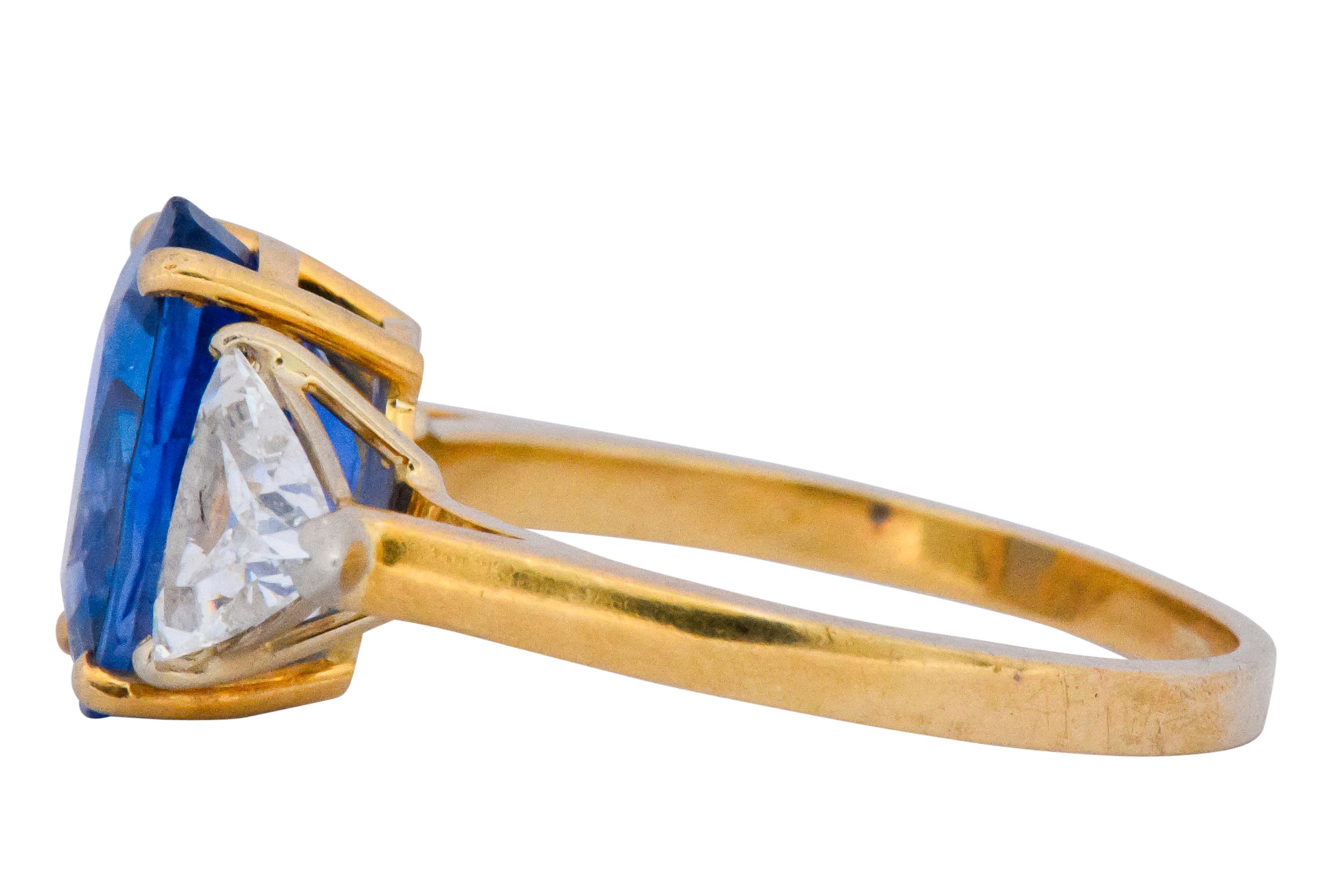 Contemporary 1980s 6.80 Carat Ceylon Sapphire Diamond 18 Karat Gold Ring GIA