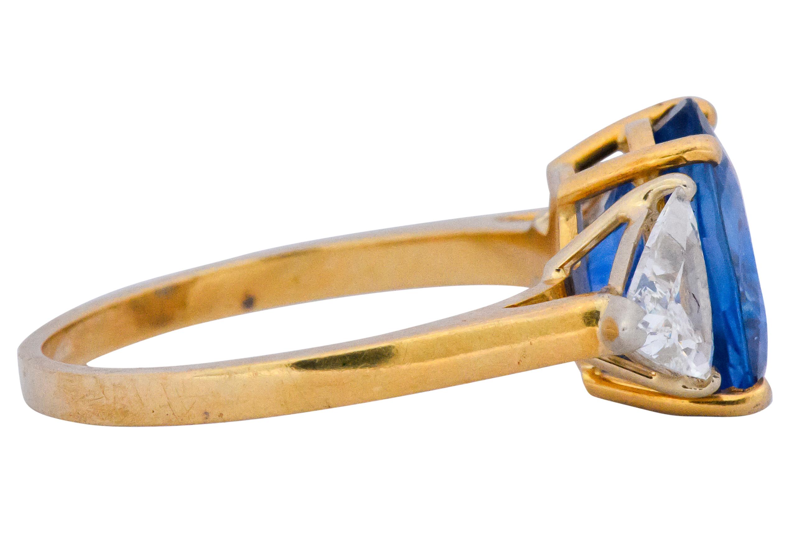 Women's 1980s 6.80 Carat Ceylon Sapphire Diamond 18 Karat Gold Ring GIA
