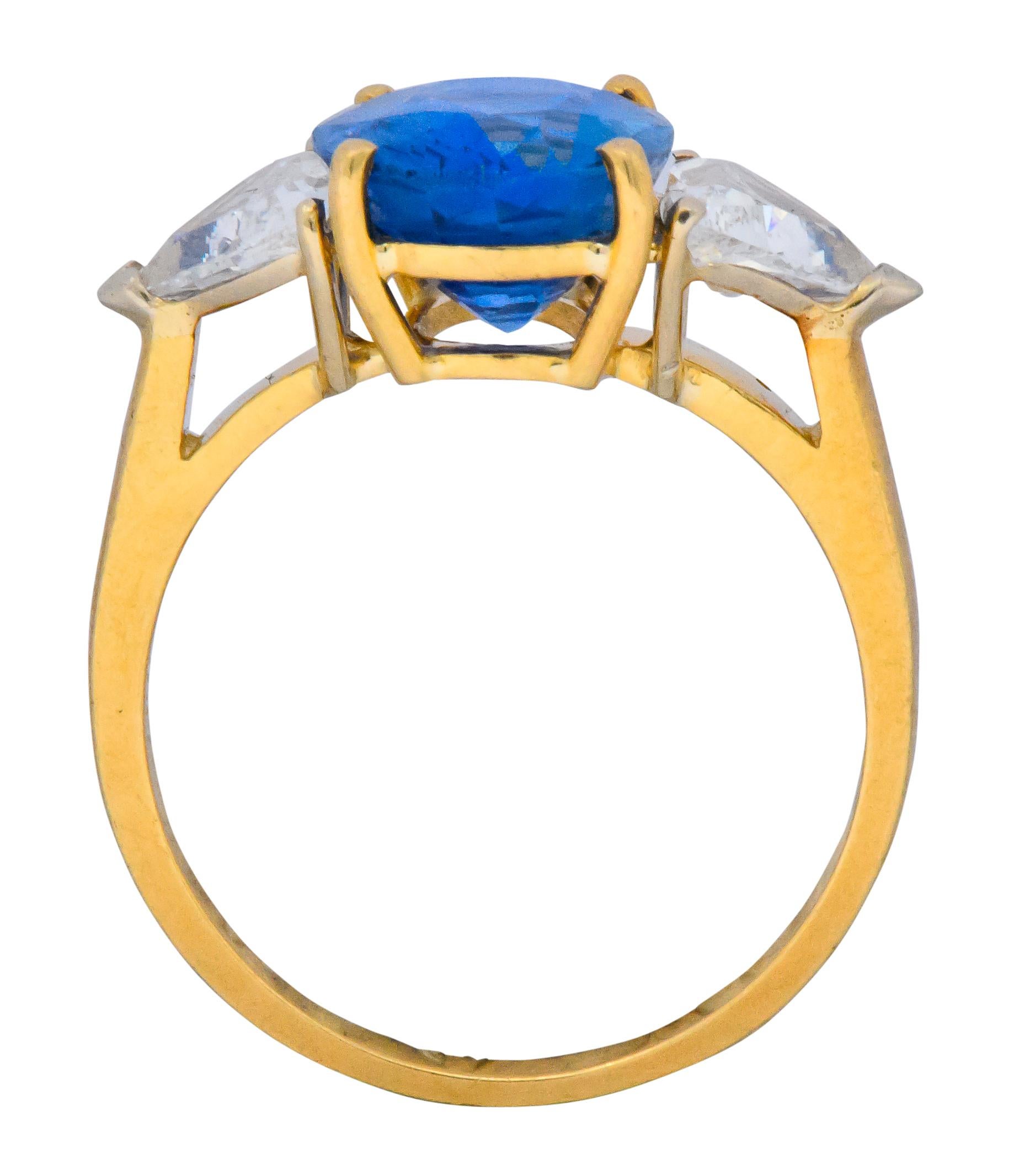 1980s 6.80 Carat Ceylon Sapphire Diamond 18 Karat Gold Ring GIA 2