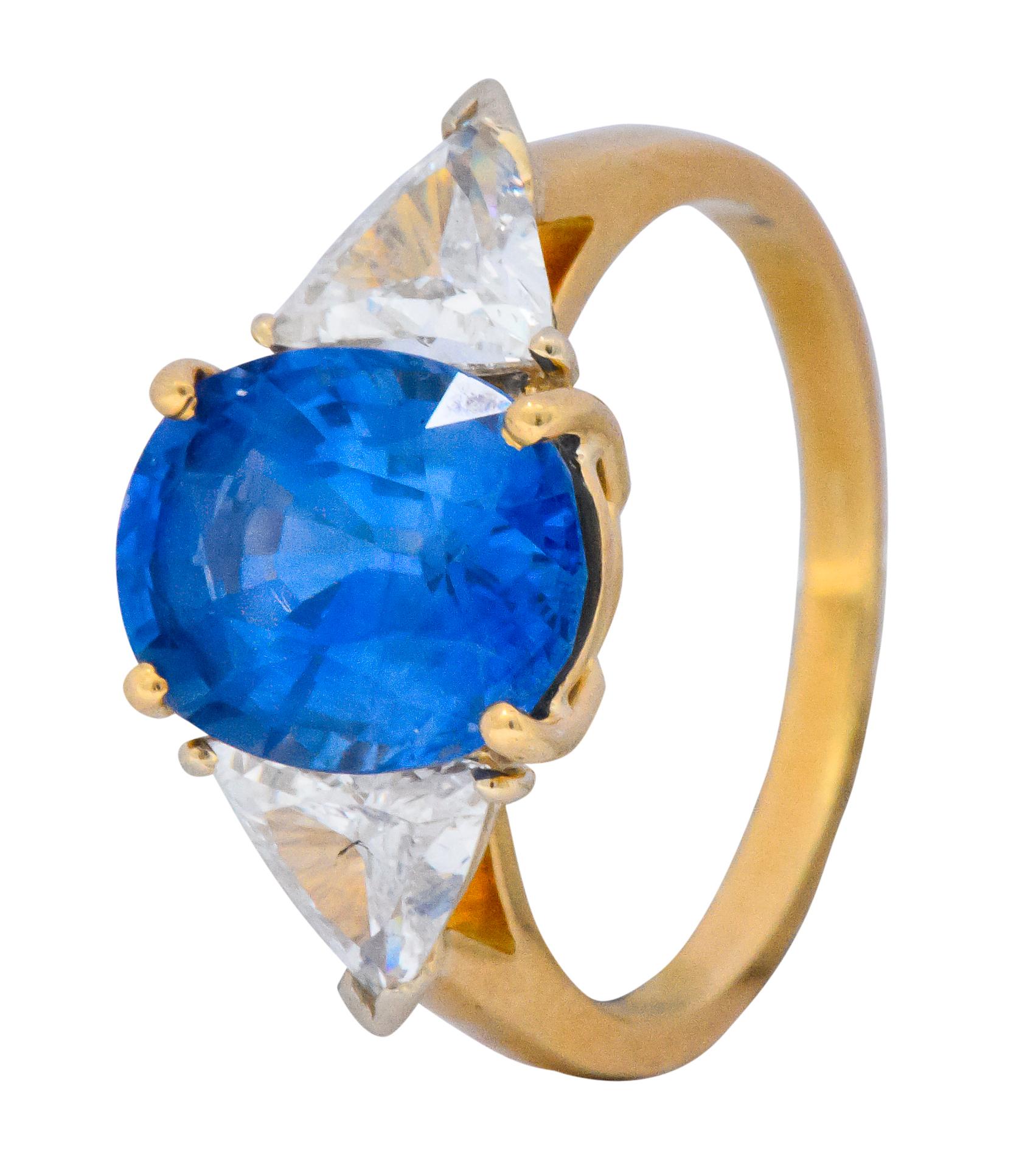 1980s 6.80 Carat Ceylon Sapphire Diamond 18 Karat Gold Ring GIA 3