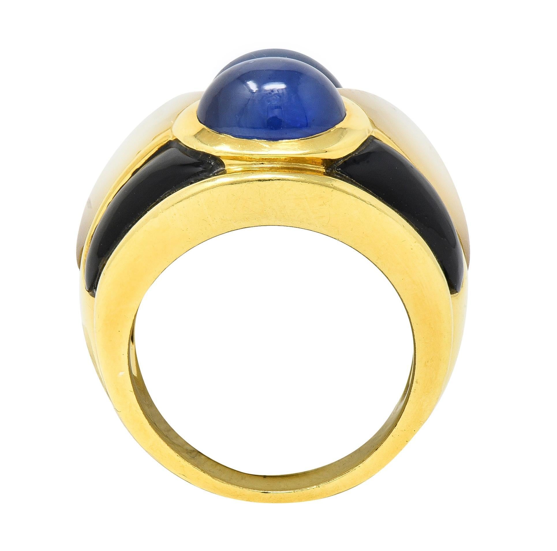 1980's 8.80 CTW Sapphire Onyx Mother-Of-Pearl 18 Karat Gold Wide Band Ring For Sale 4