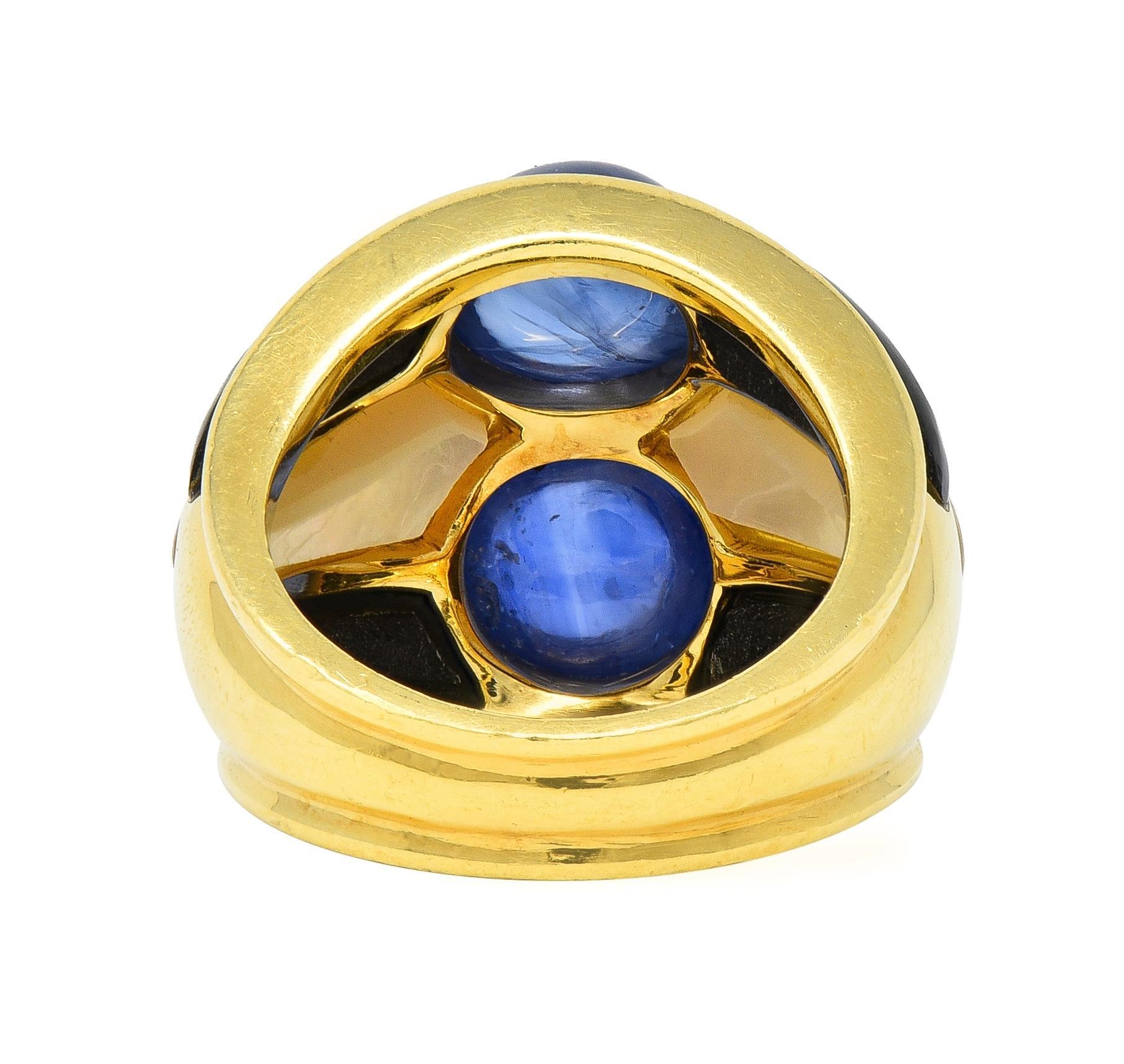 Cabochon 1980's 8.80 CTW Sapphire Onyx Mother-Of-Pearl 18 Karat Gold Wide Band Ring For Sale
