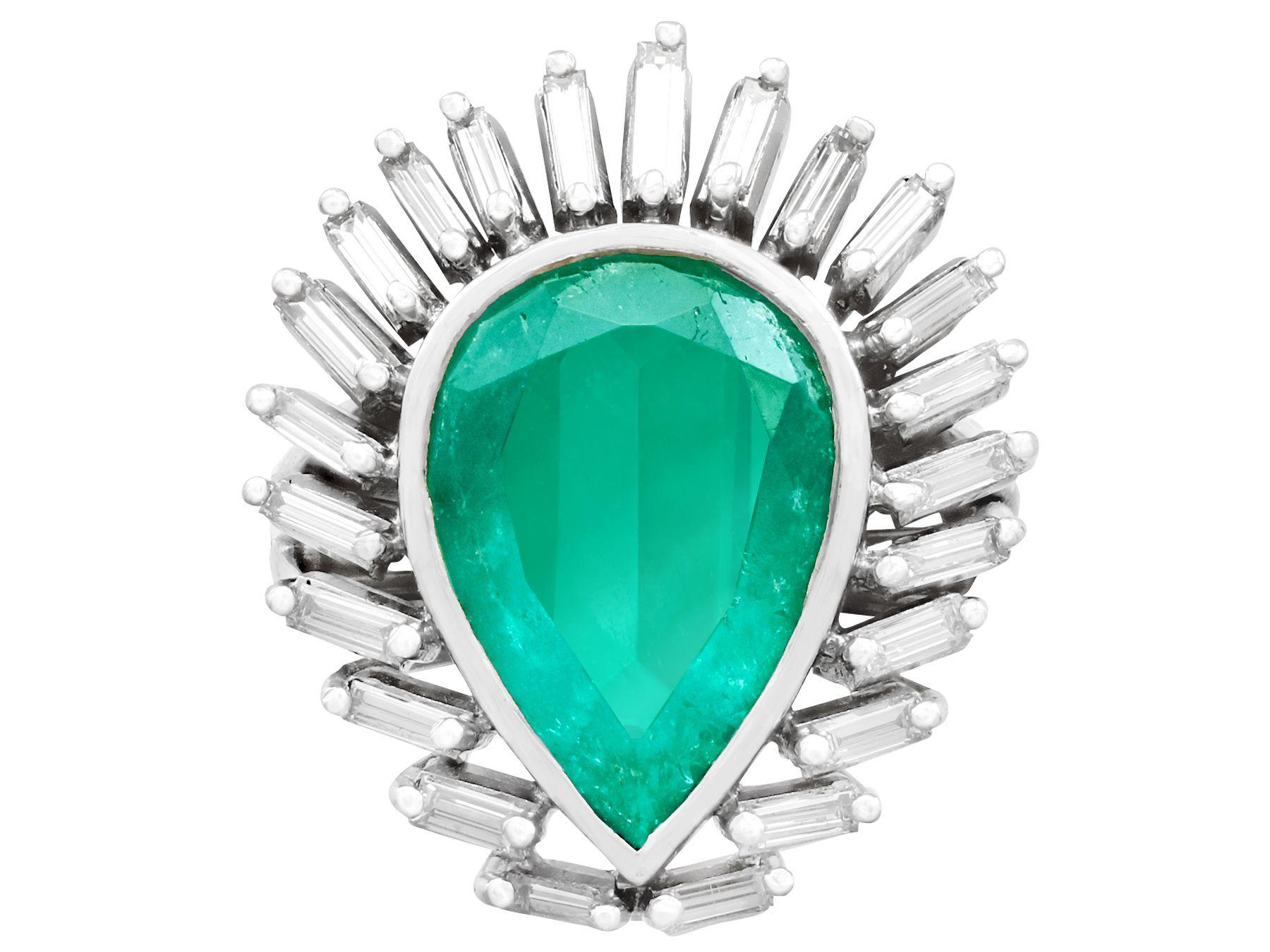 Pear Cut 1980s 8.82 Carat Emerald and 1.58 Carat Diamond White Gold Cocktail Ring For Sale