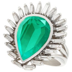 1980s 8.82 Carat Emerald and 1.58 Carat Diamond White Gold Cocktail Ring