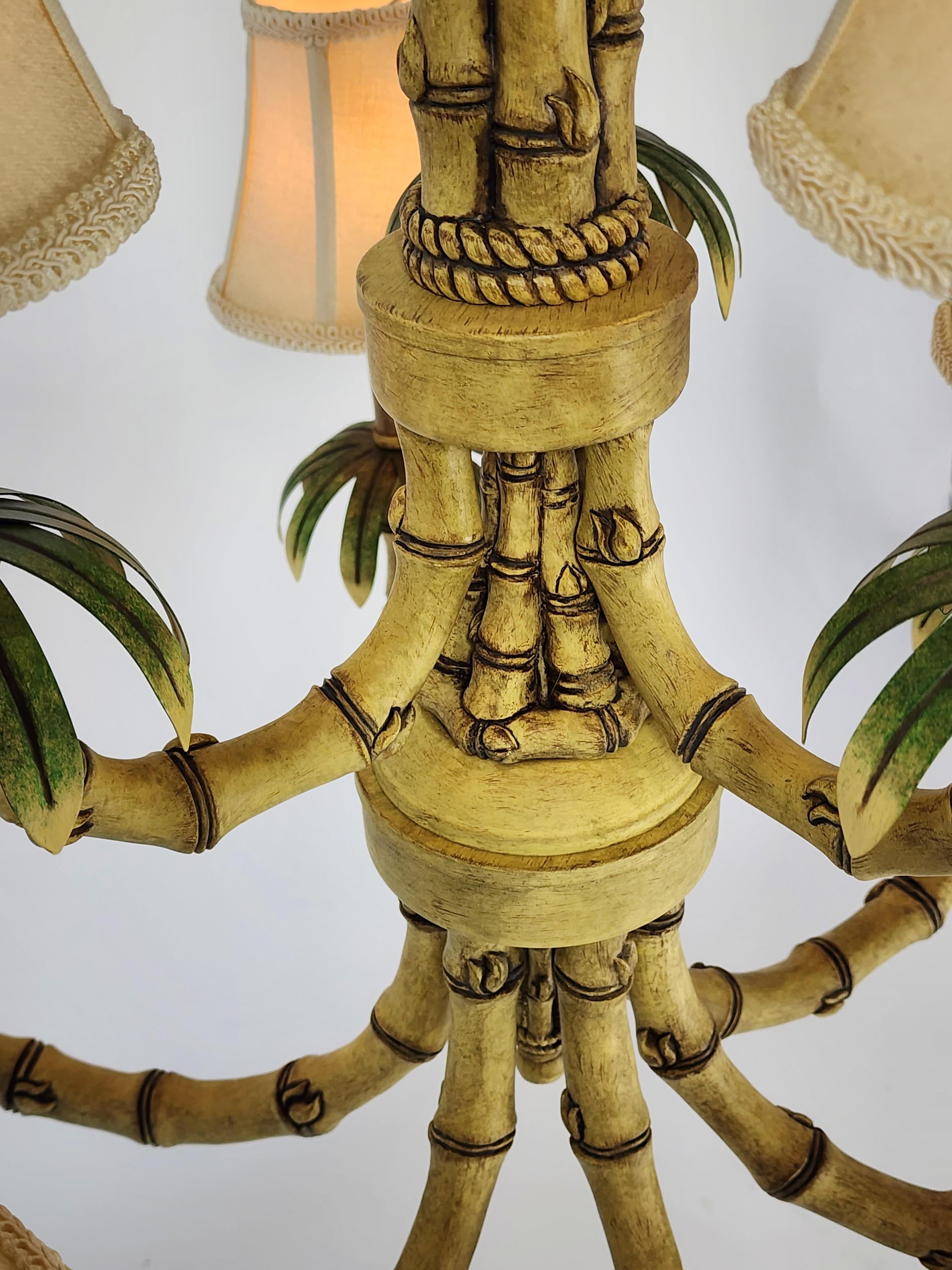 1980s  9  Arm Massive Faux Bamboo  Chandelier ,  Italy For Sale 3