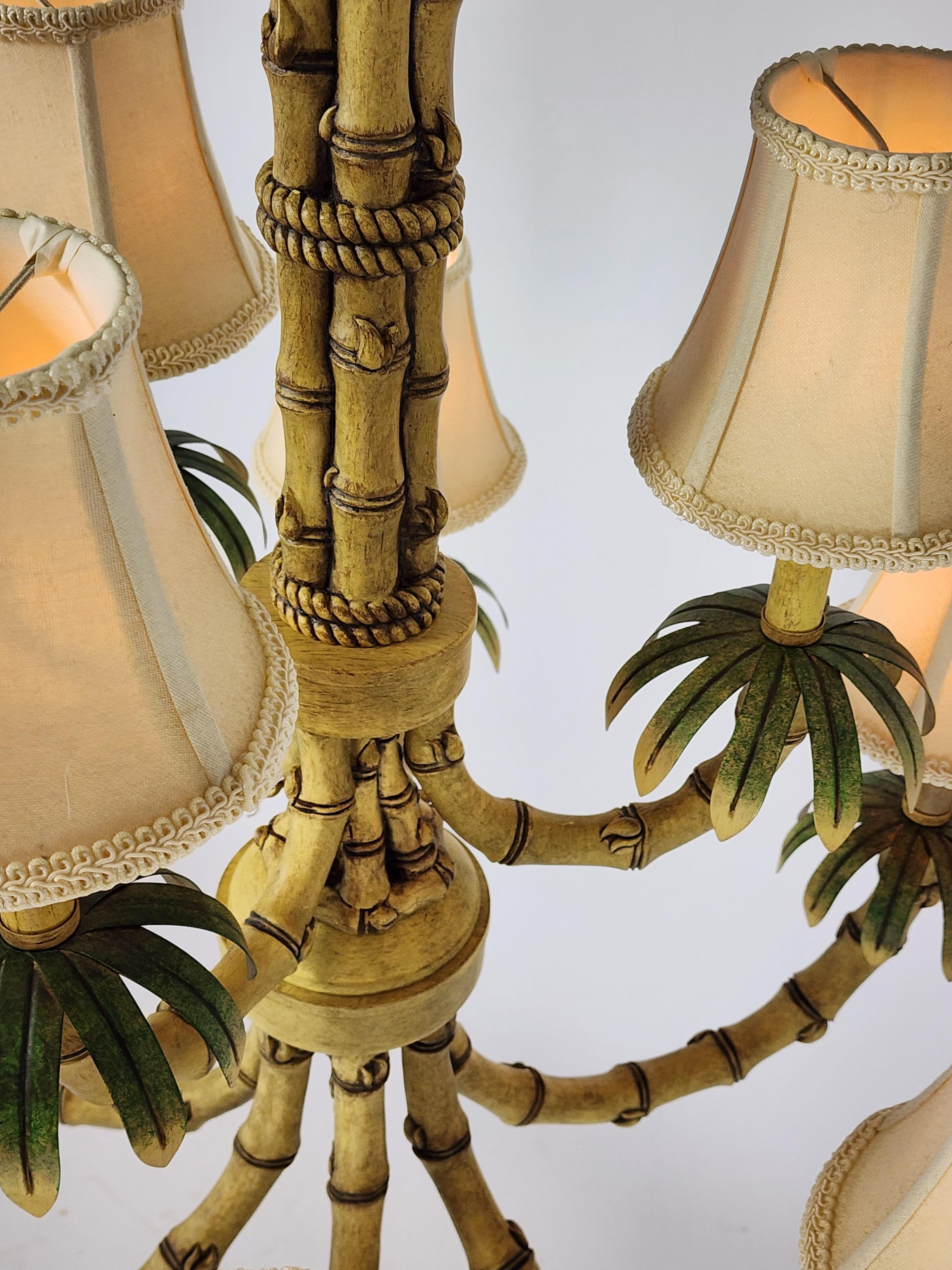 1980s  9  Arm Massive Faux Bamboo  Chandelier ,  Italy For Sale 4