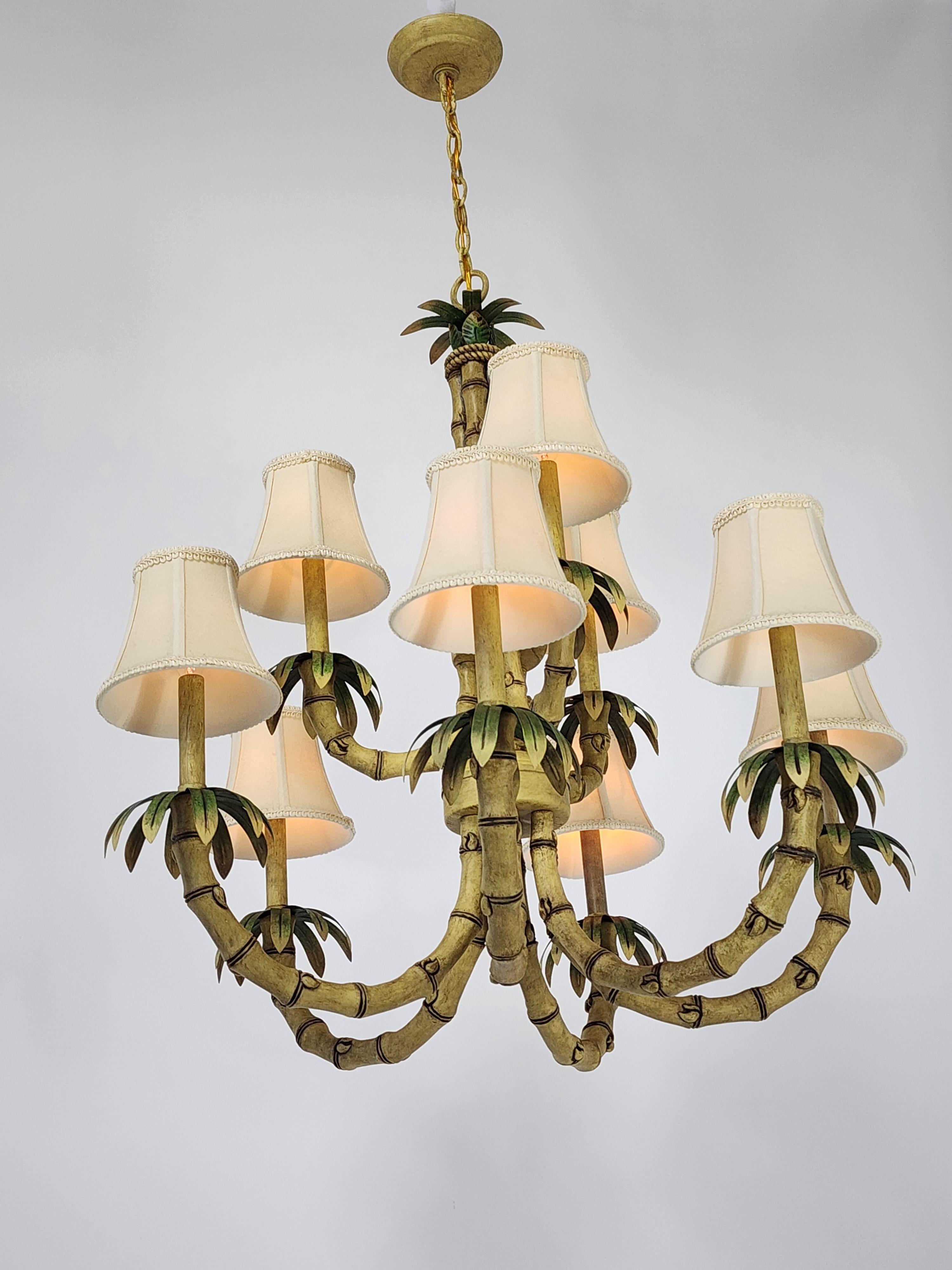 Italian 1980s  9  Arm Massive Faux Bamboo  Chandelier ,  Italy For Sale
