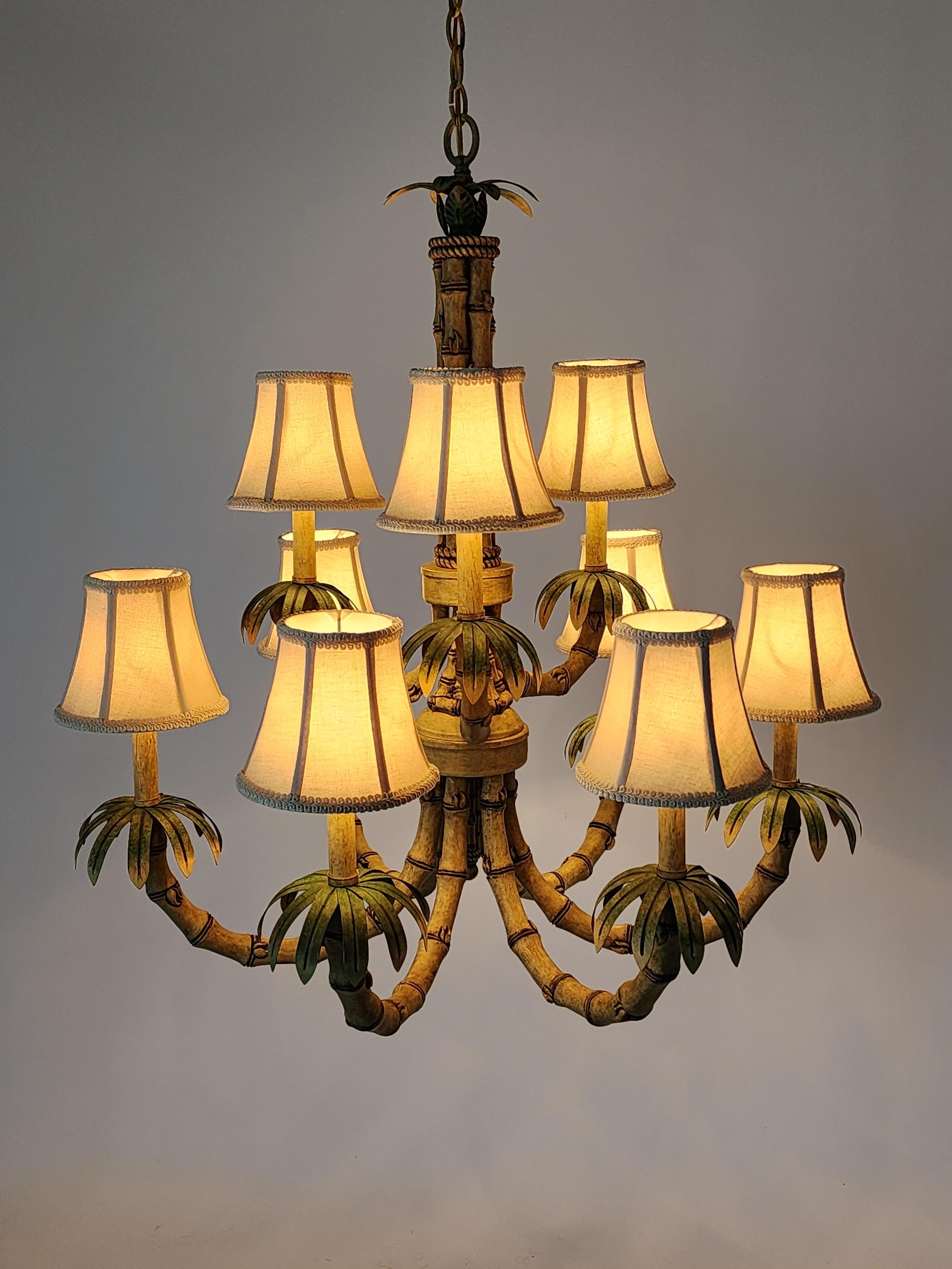 1980s  9  Arm Massive Faux Bamboo  Chandelier ,  Italy In Good Condition For Sale In St- Leonard, Quebec
