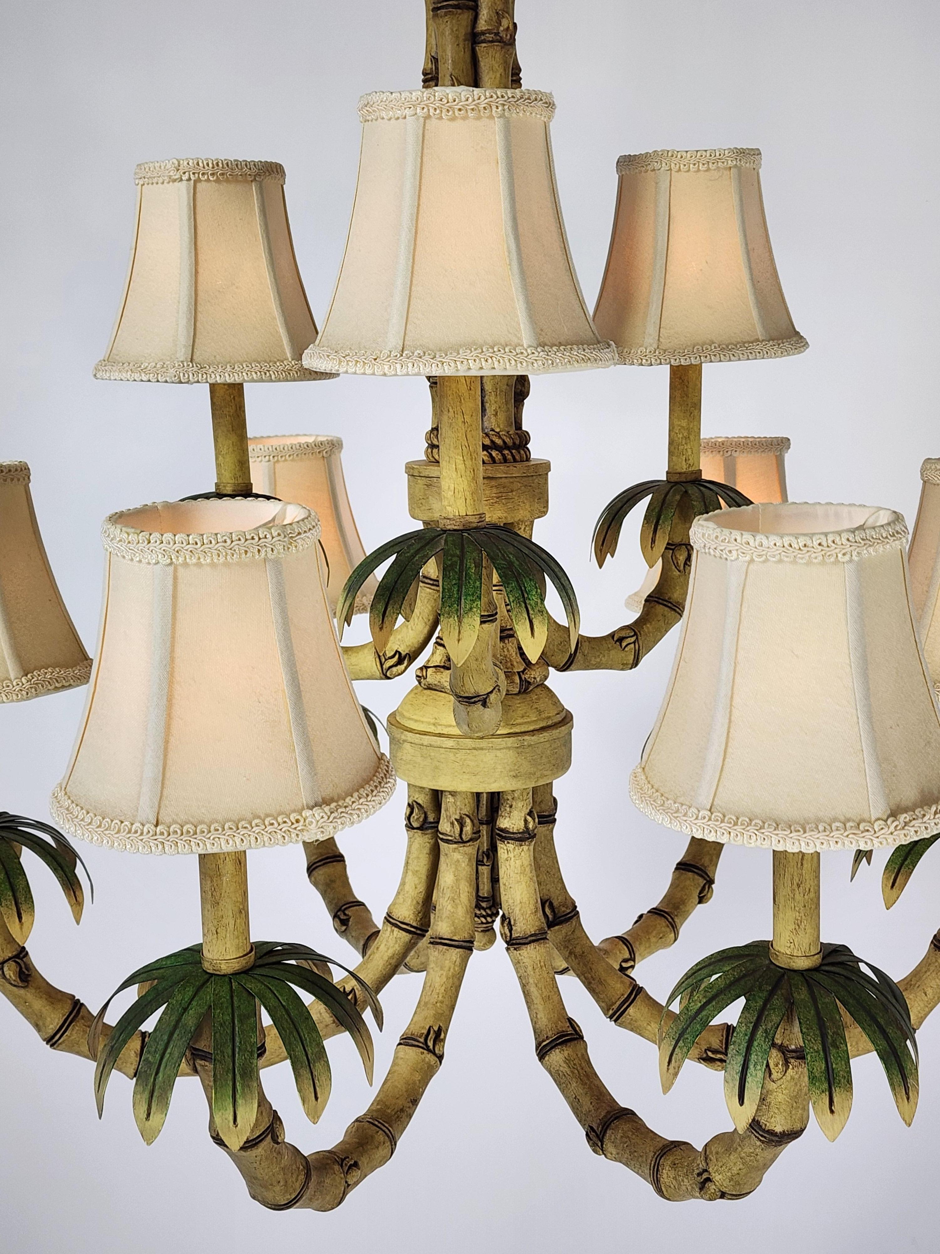 Late 20th Century 1980s  9  Arm Massive Faux Bamboo  Chandelier ,  Italy For Sale