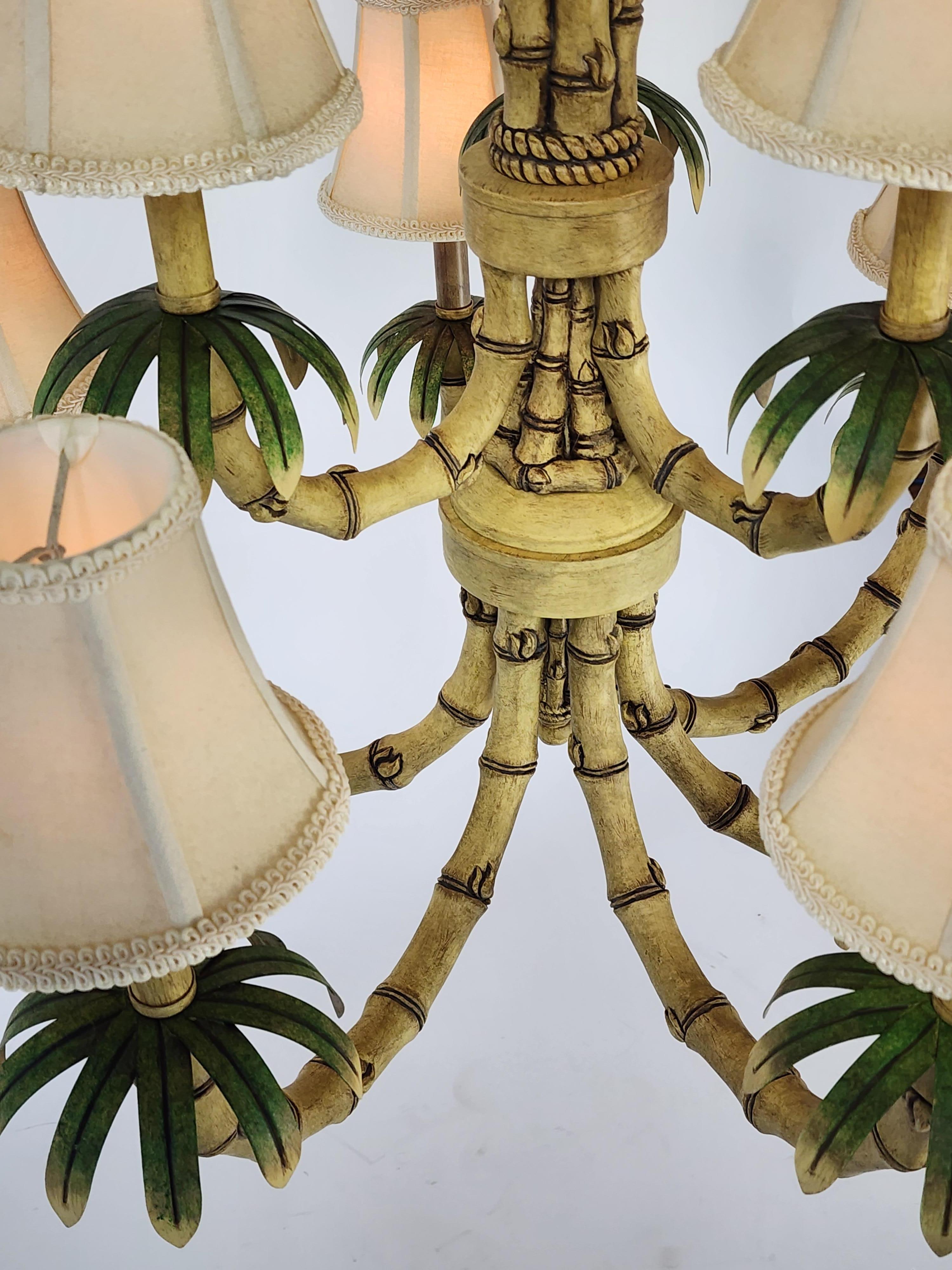 Metal 1980s  9  Arm Massive Faux Bamboo  Chandelier ,  Italy For Sale
