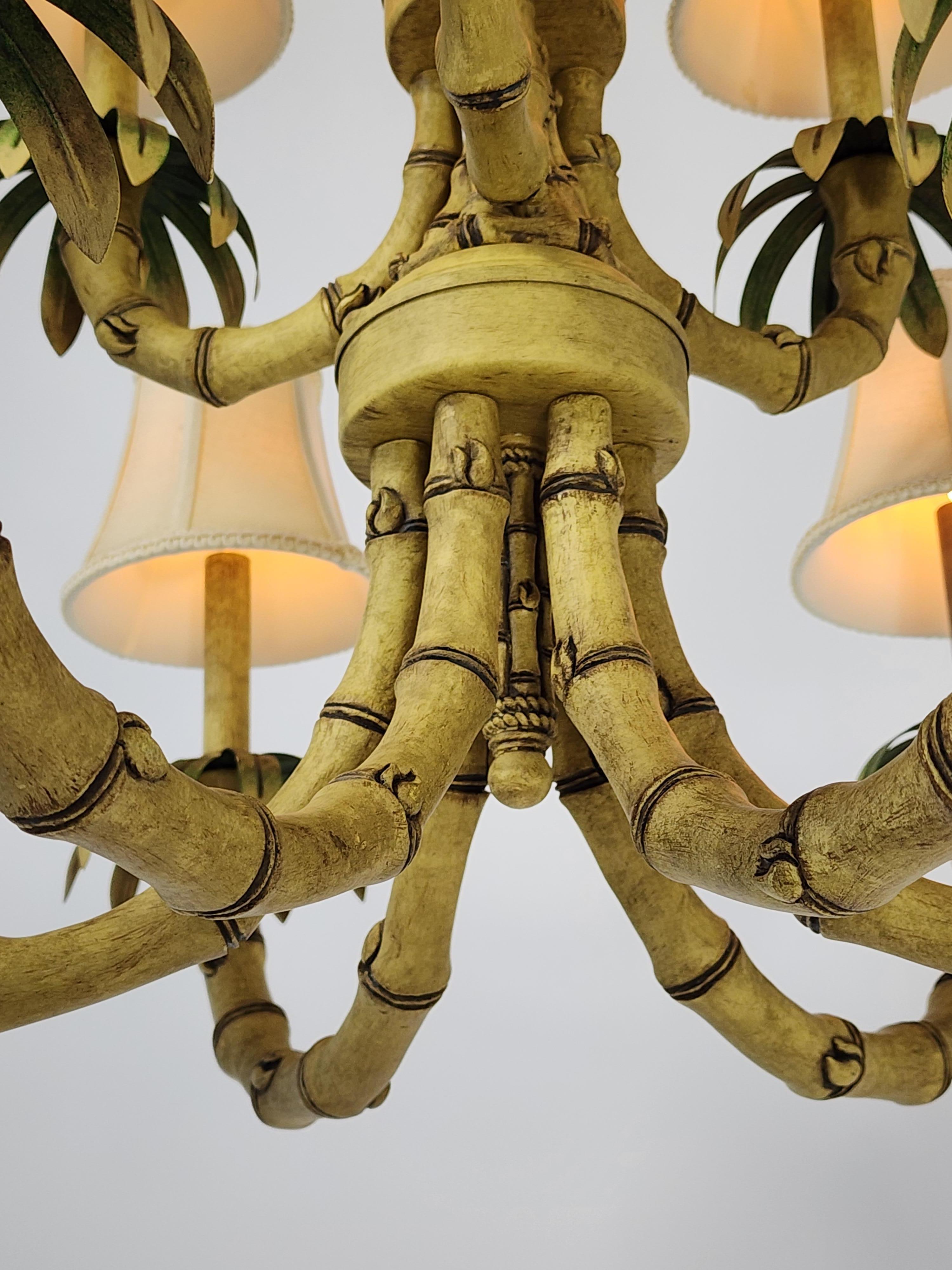 1980s  9  Arm Massive Faux Bamboo  Chandelier ,  Italy For Sale 1