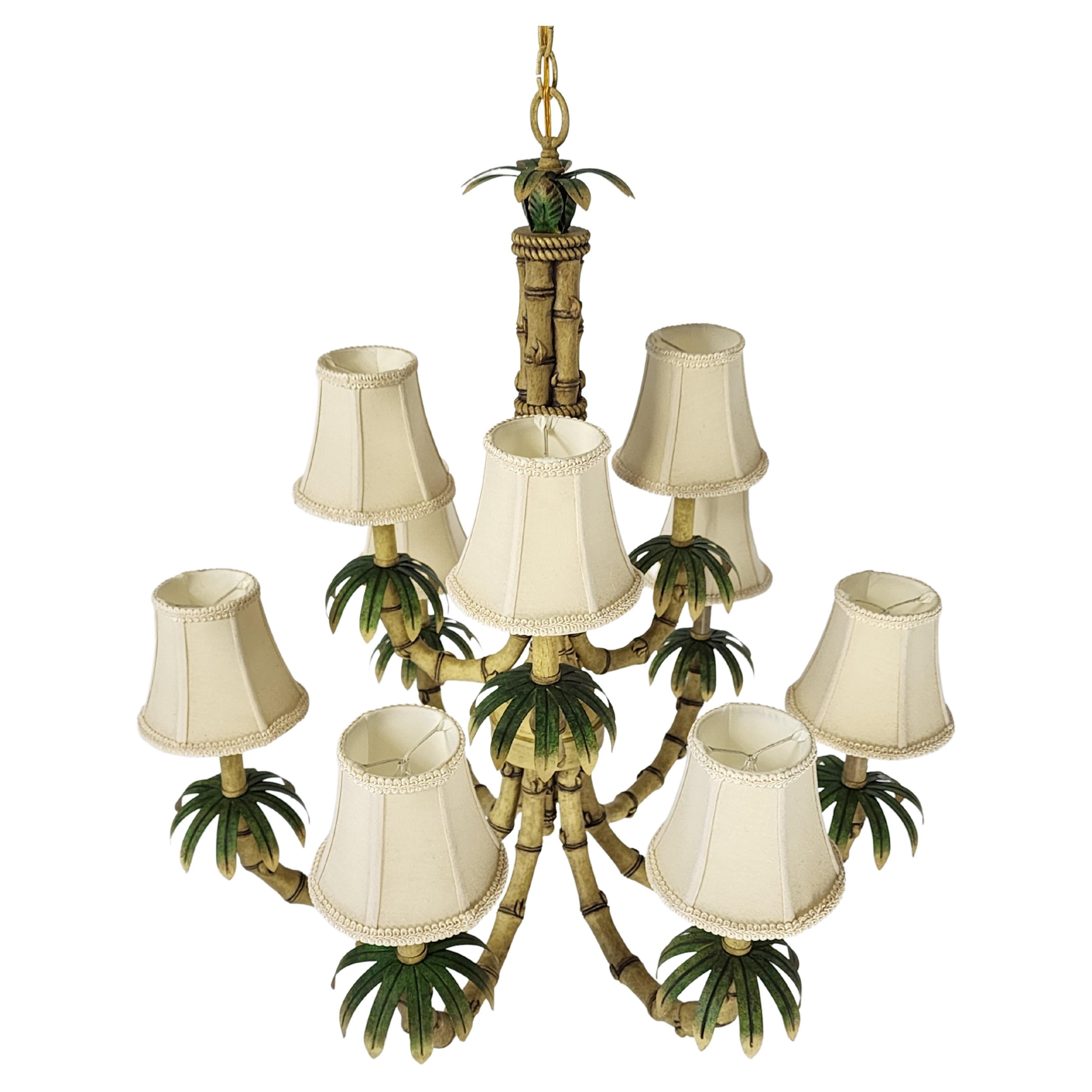 1980s  9  Arm Massive Faux Bamboo  Chandelier ,  Italy For Sale