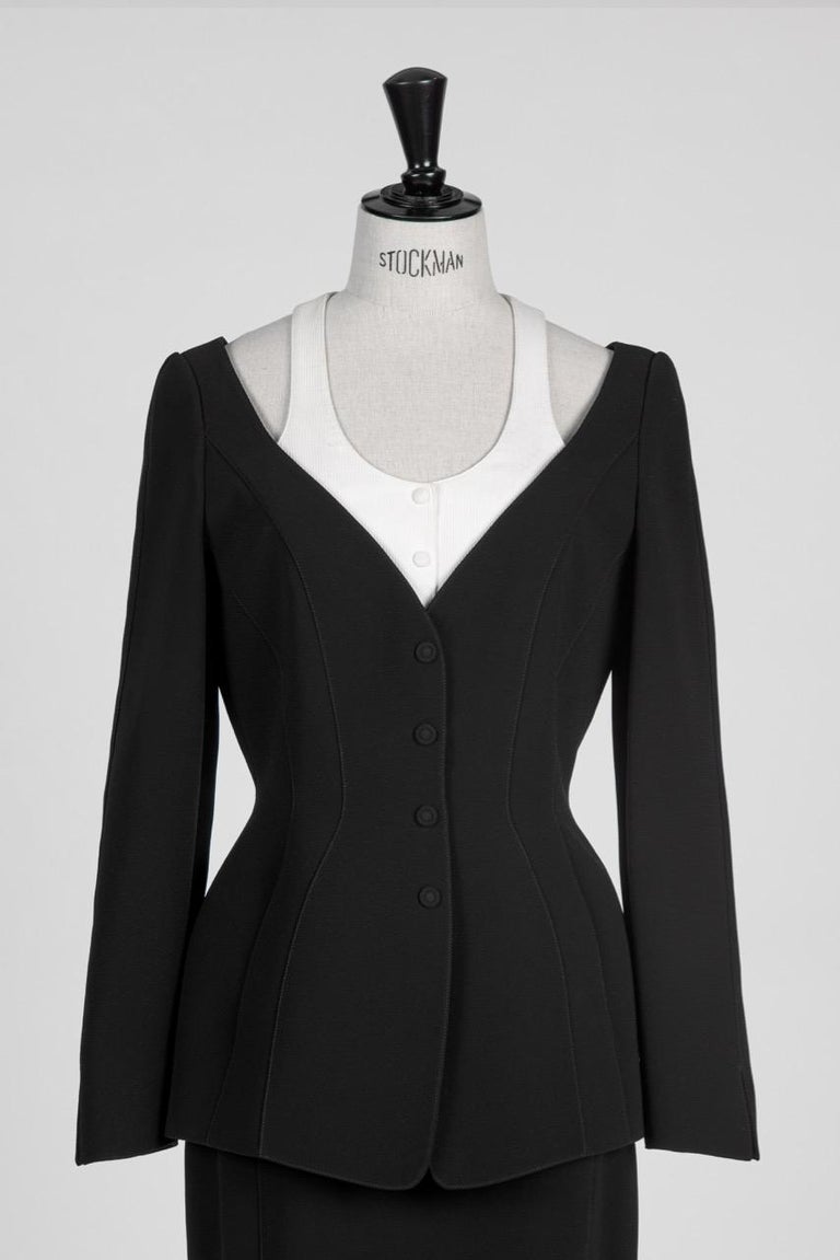 Veste Tailleur Vintage Thierry Mugler Années 90 - Bleu/blanc/noir - Taille 40 - État Parfait