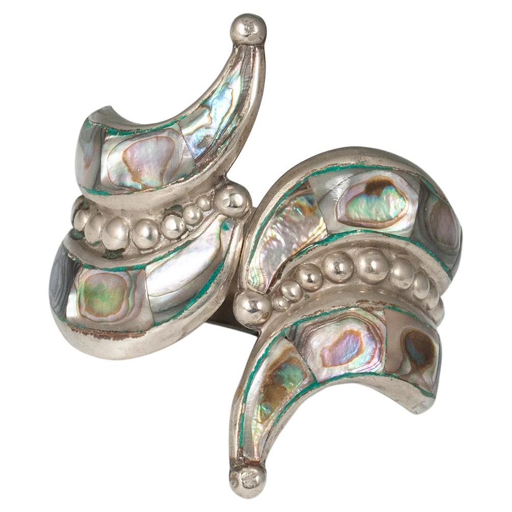 1980s Abalone and Silver Clamper Bracelet, Taxco, Mexico