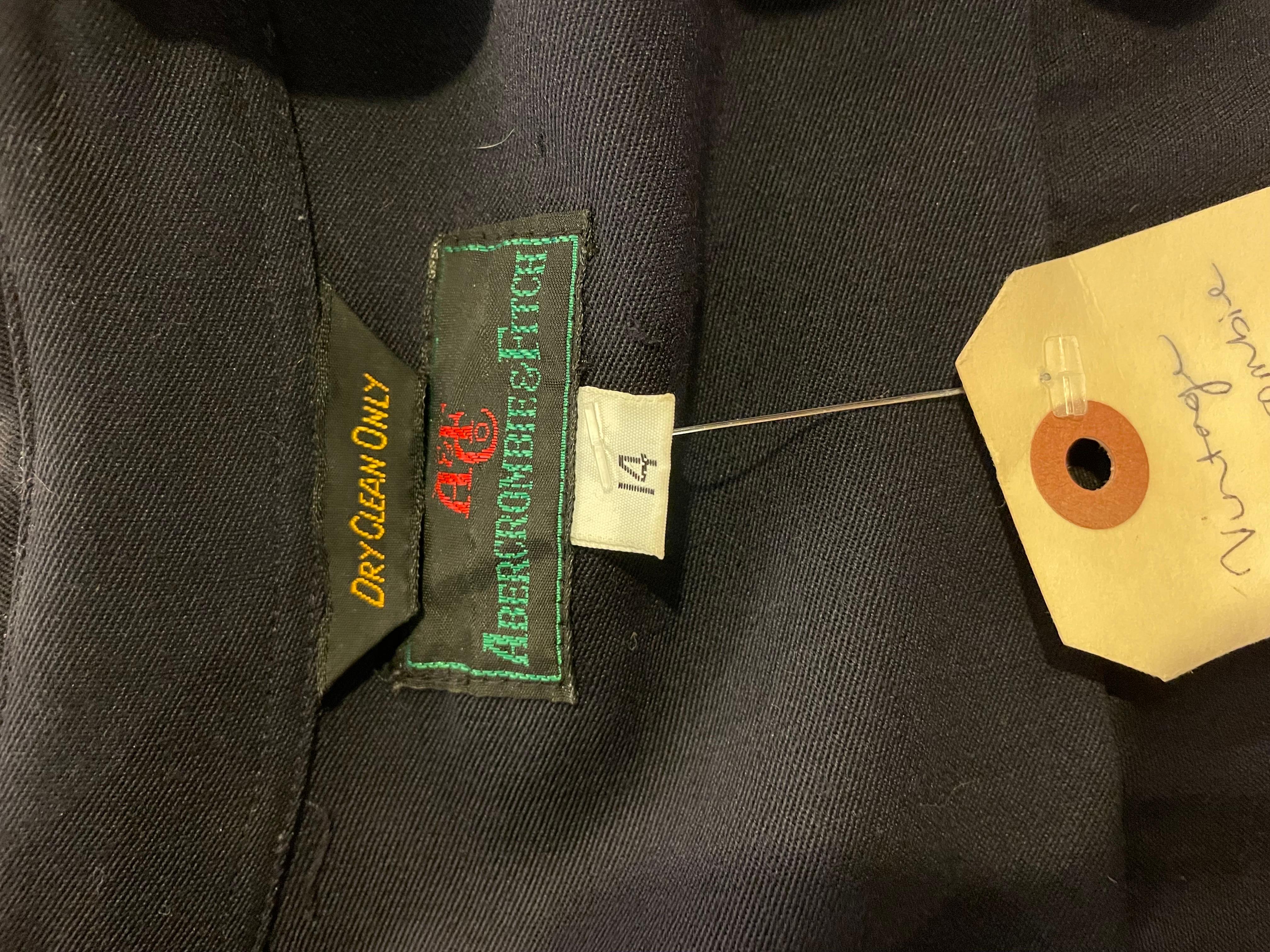 1980s Abercrombie and Fitch Navy Blue Gabardine Dress with Belt In Good Condition In Greenport, NY