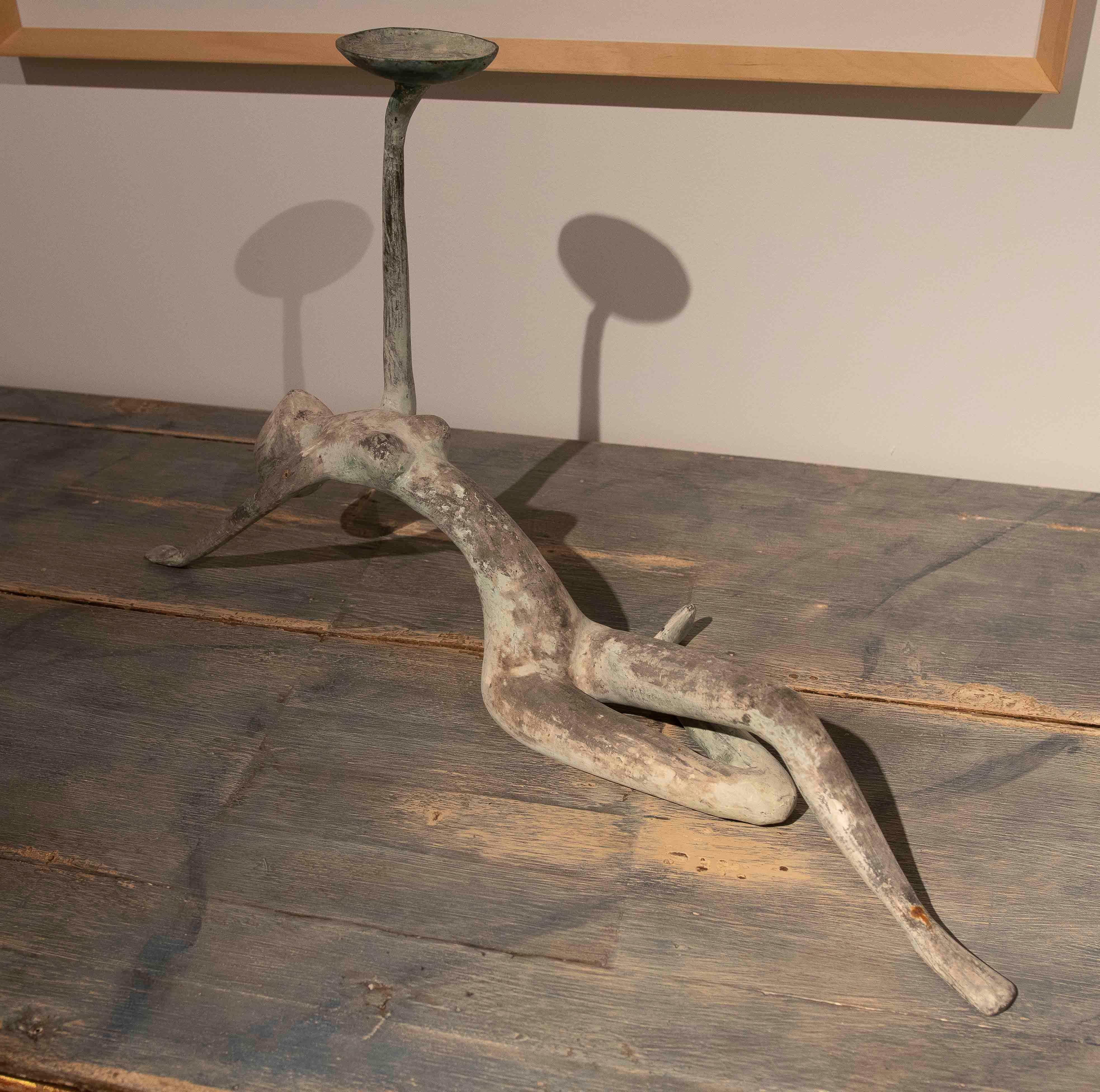1980s Abstract Bronze Sculpture: Extended Figure with Elevated Base For Sale 7