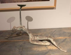 1980s Abstract Bronze Sculpture: Extended Figure with Elevated Base