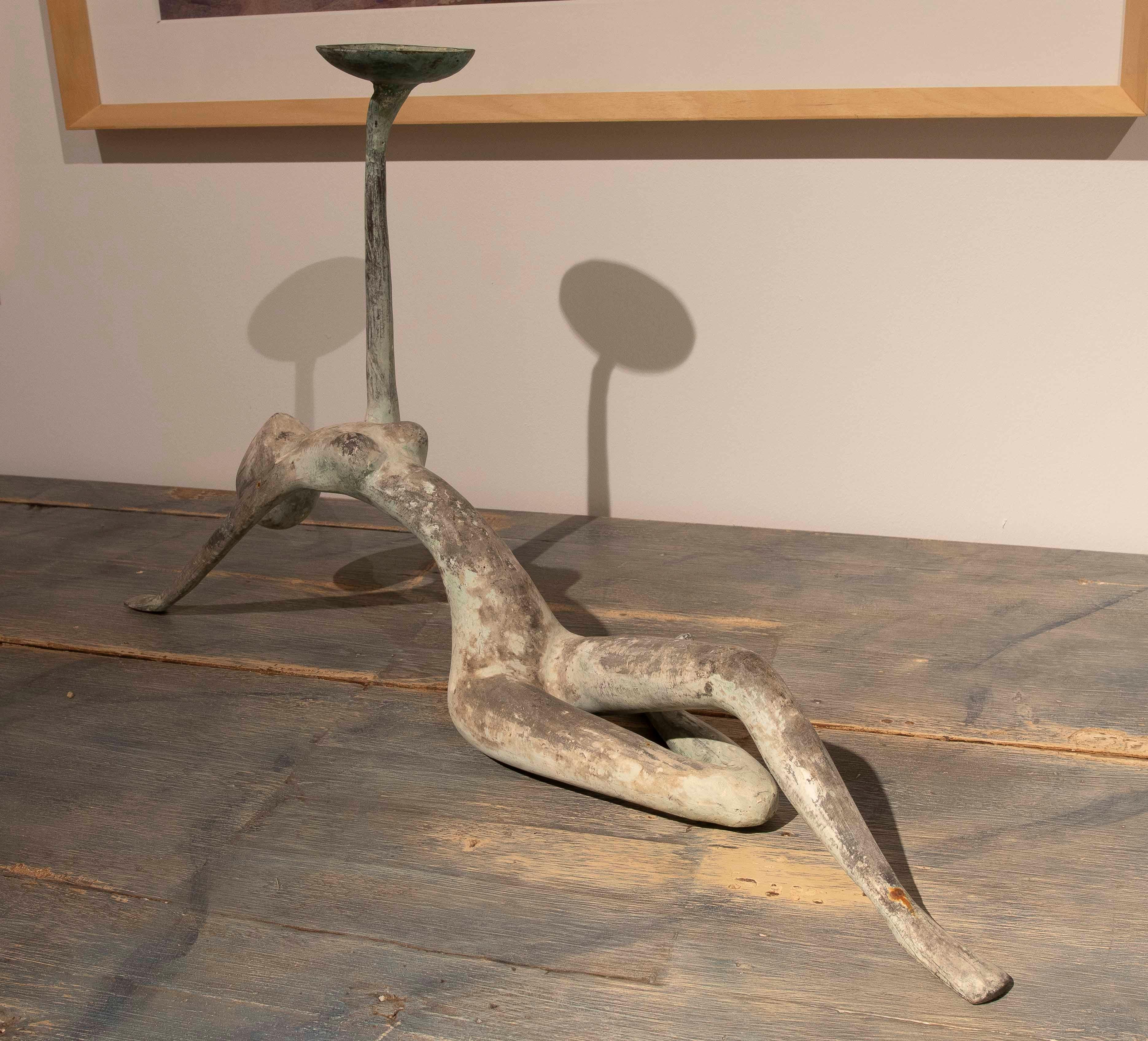 Late 20th Century 1980s Abstract Bronze Sculpture: Extended Figure with Elevated Base For Sale