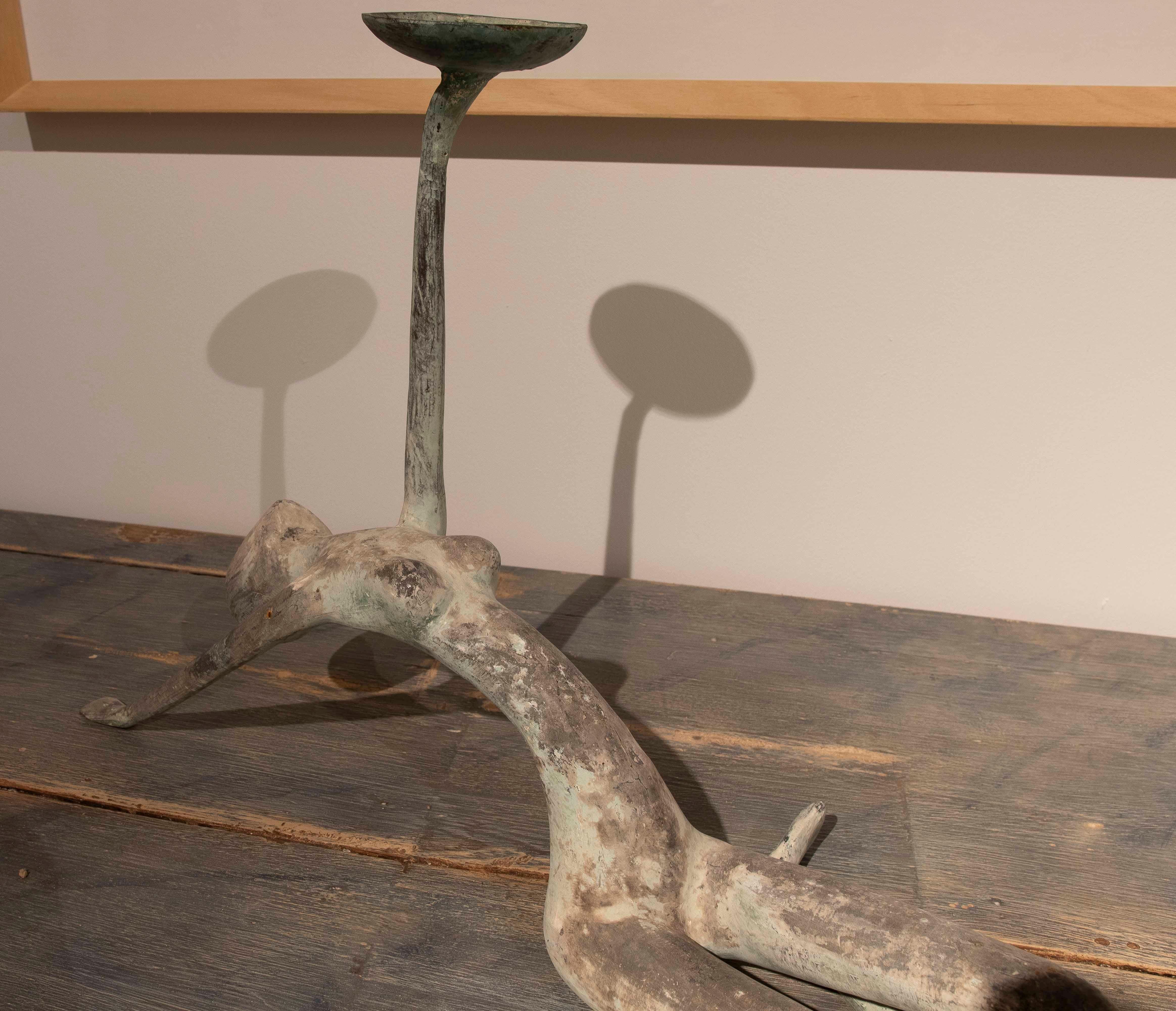 1980s Abstract Bronze Sculpture: Extended Figure with Elevated Base For Sale 1