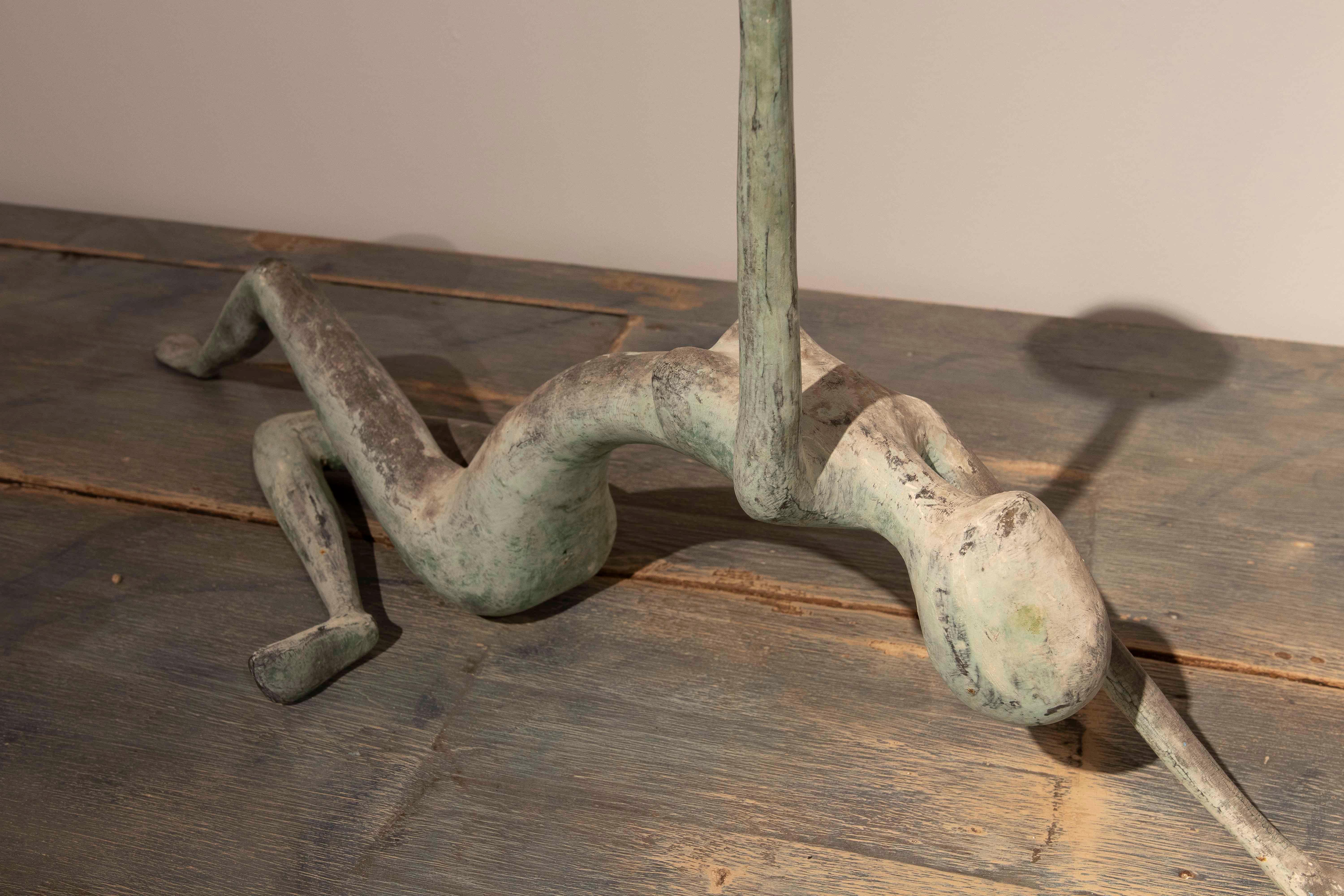 1980s Abstract Bronze Sculpture: Extended Figure with Elevated Base For Sale 2