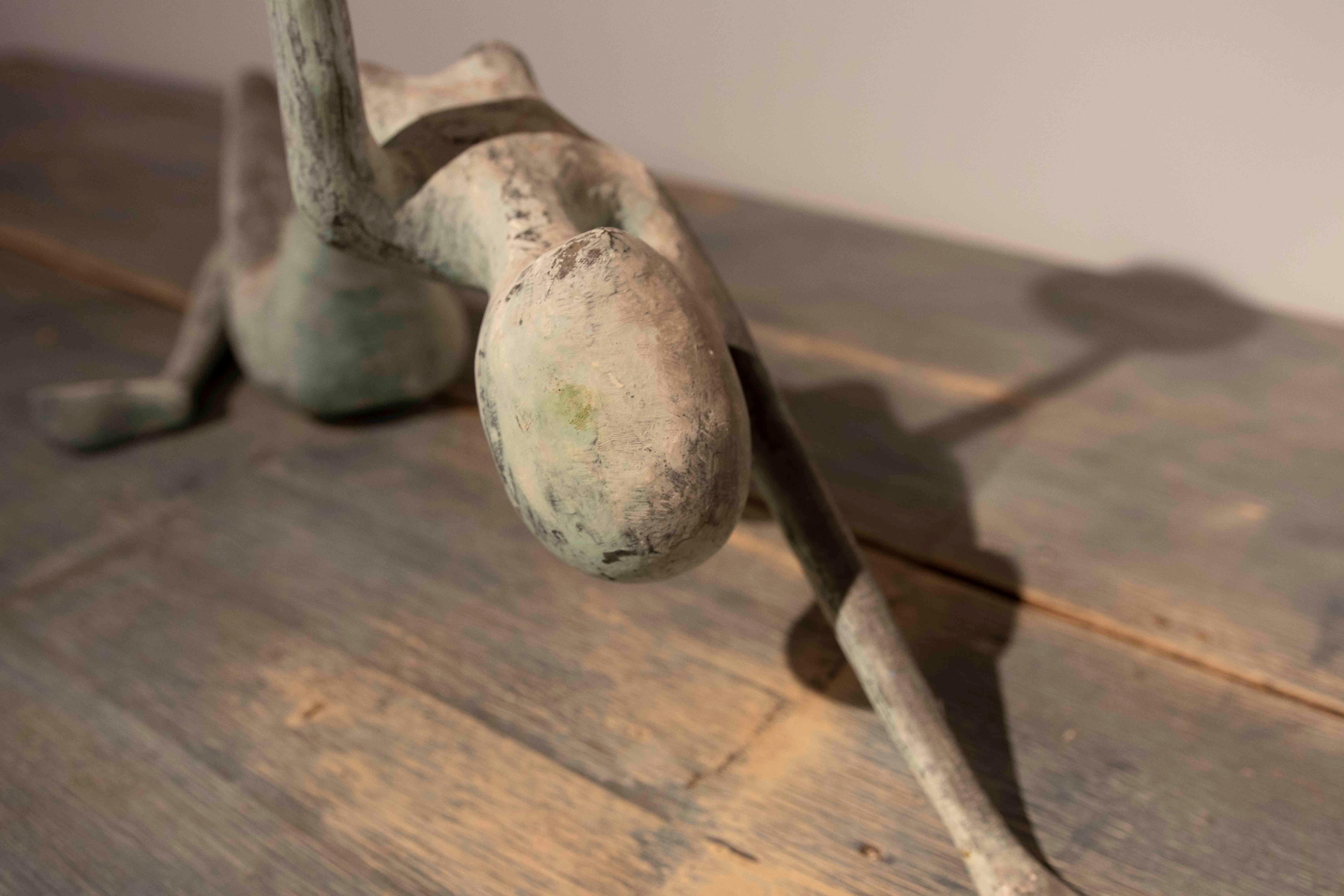 1980s Abstract Bronze Sculpture: Extended Figure with Elevated Base For Sale 4