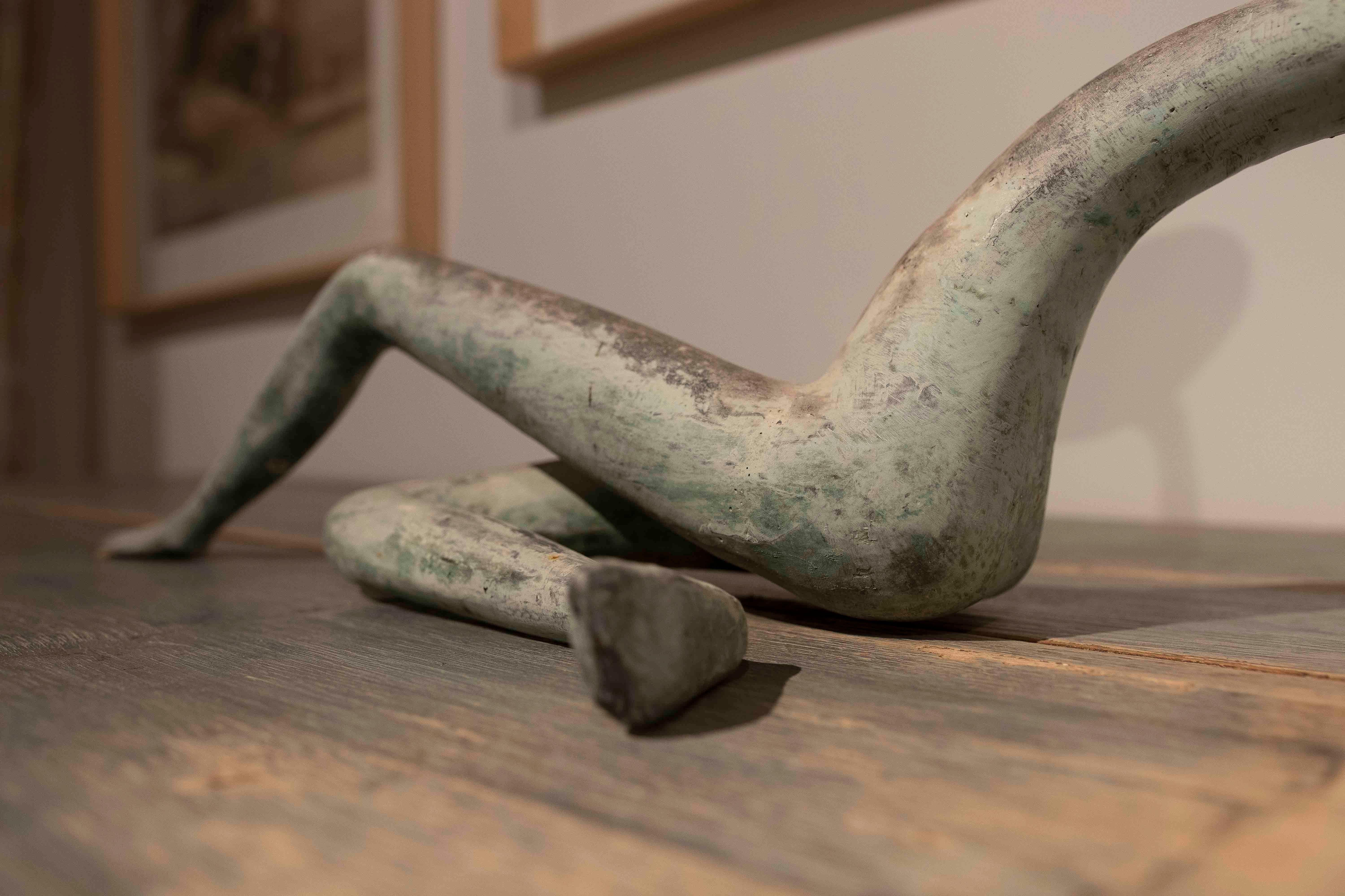 1980s Abstract Bronze Sculpture: Extended Figure with Elevated Base For Sale 5