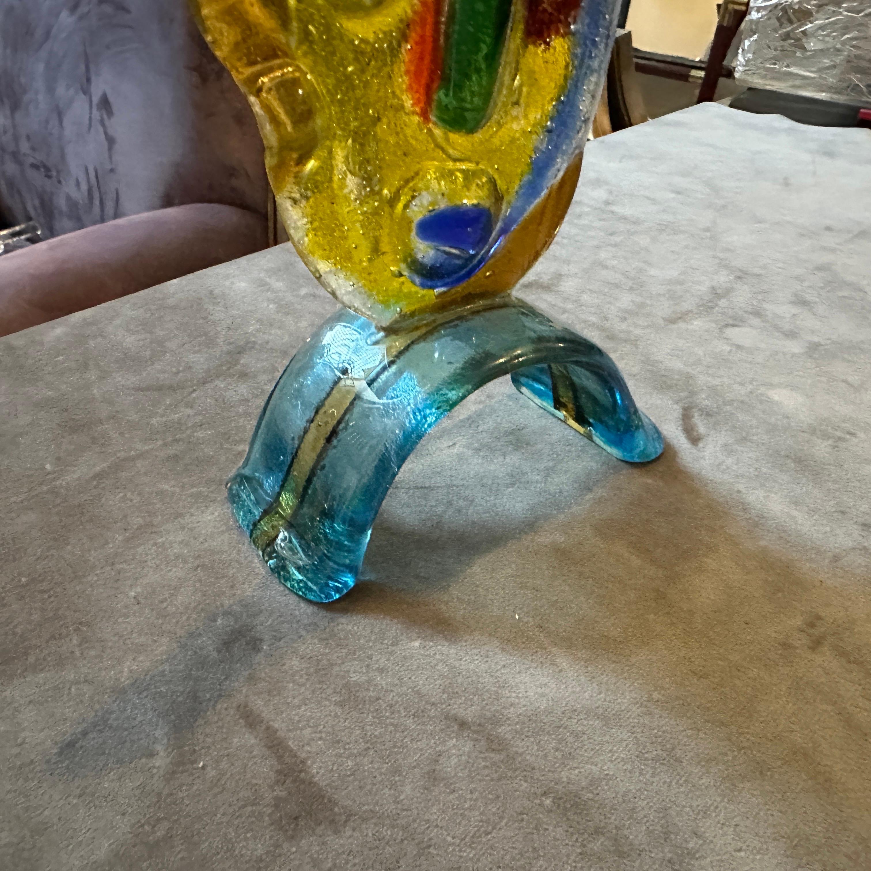 1980s Abstract Cubist Polychrome Murano Glass Sculpture of a Face For Sale 4