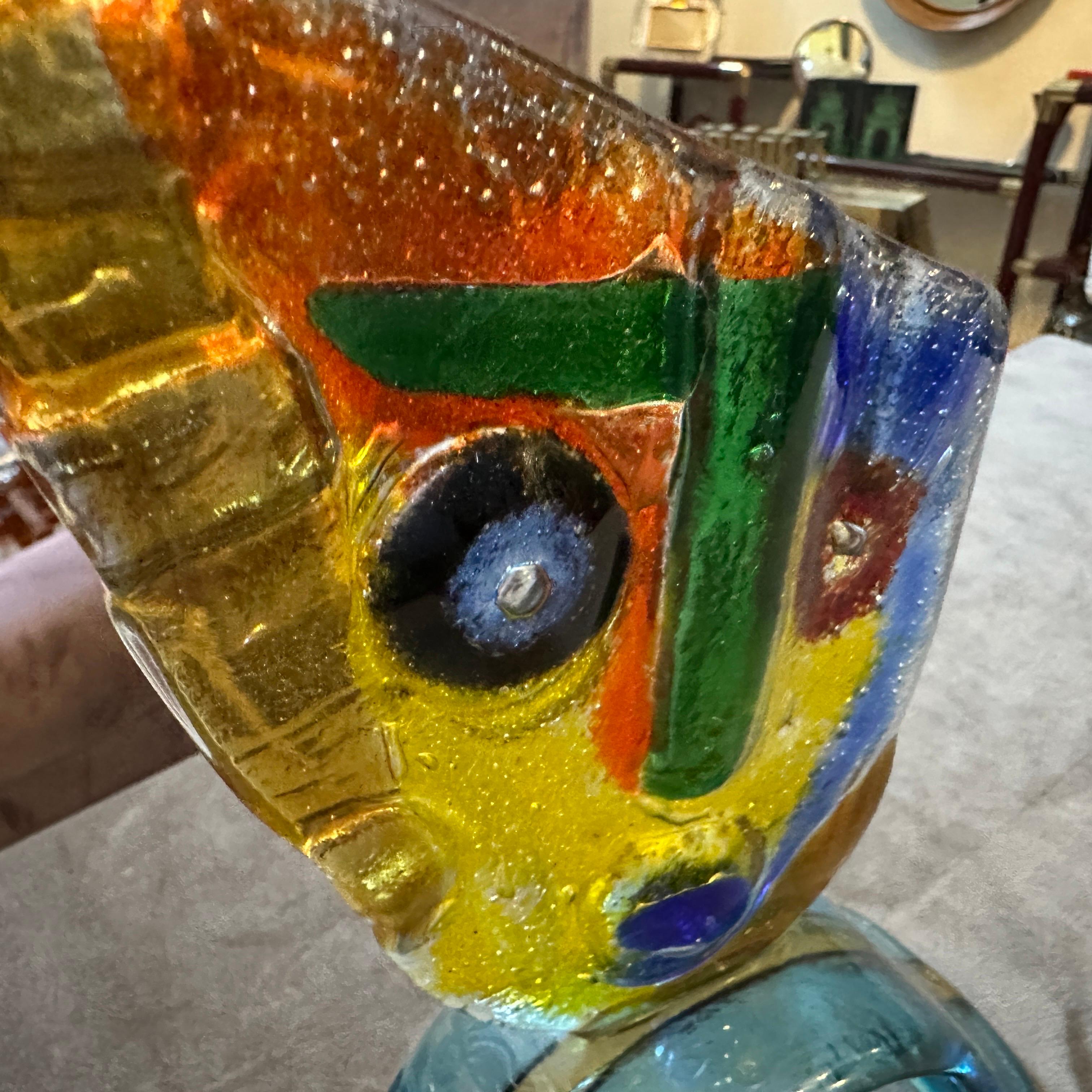 1980s Abstract Cubist Polychrome Murano Glass Sculpture of a Face For Sale 5