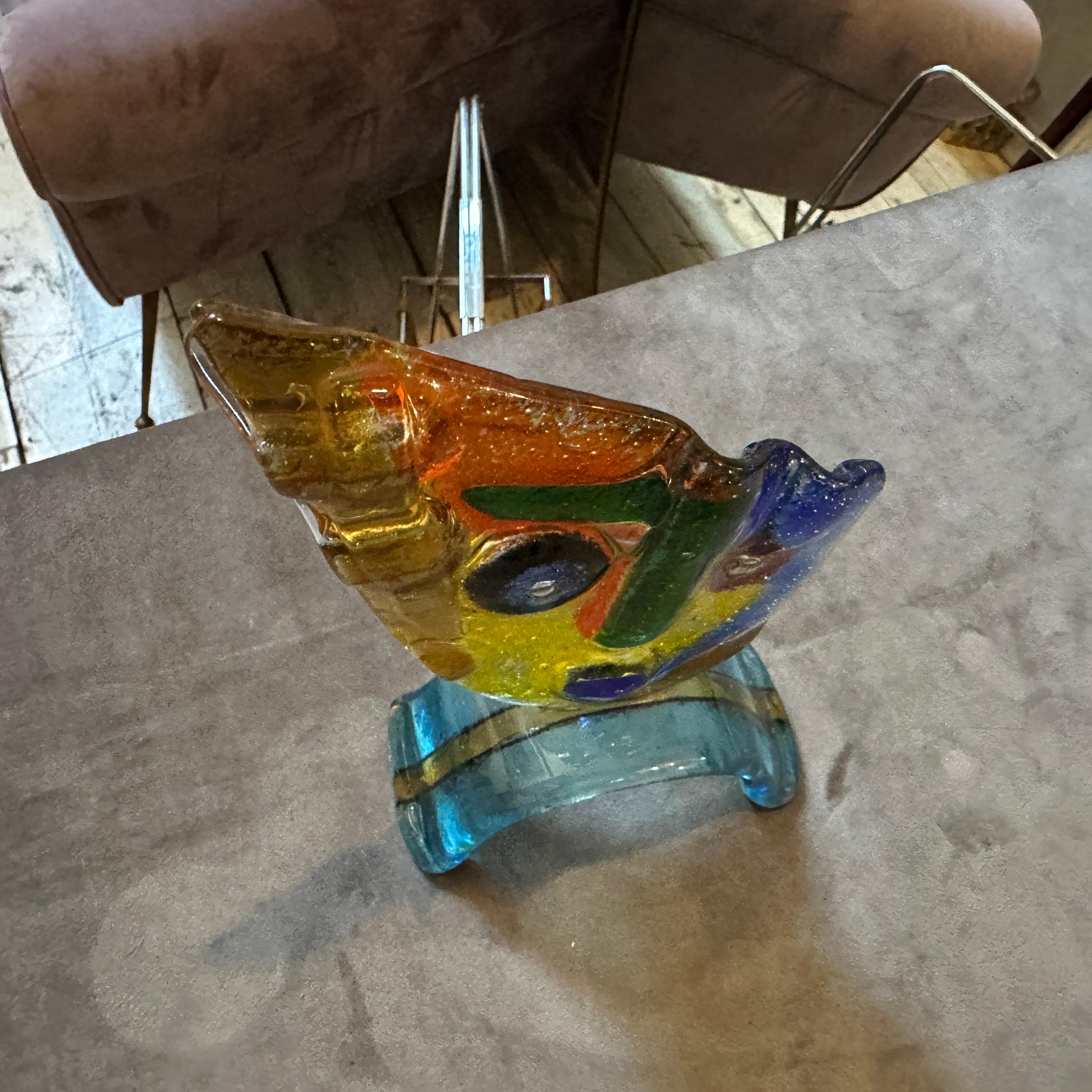 1980s Abstract Cubist Polychrome Murano Glass Sculpture of a Face For Sale 6