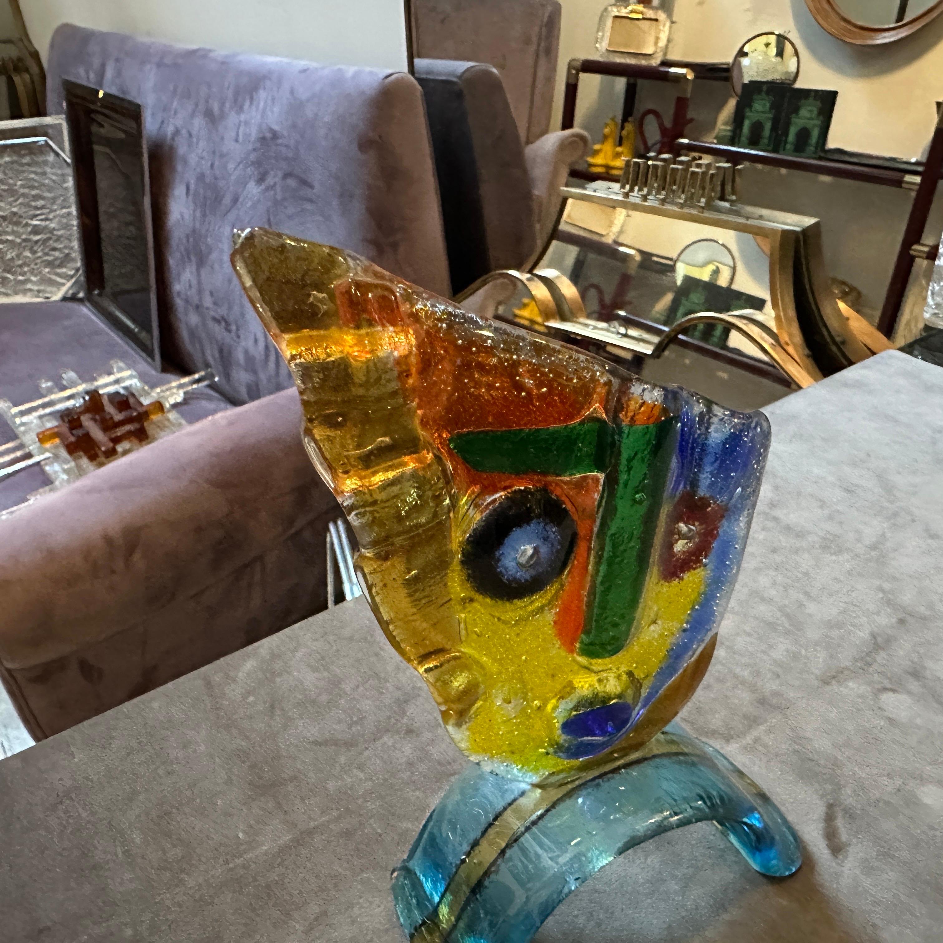 1980s Abstract Cubist Polychrome Murano Glass Sculpture of a Face For Sale 7