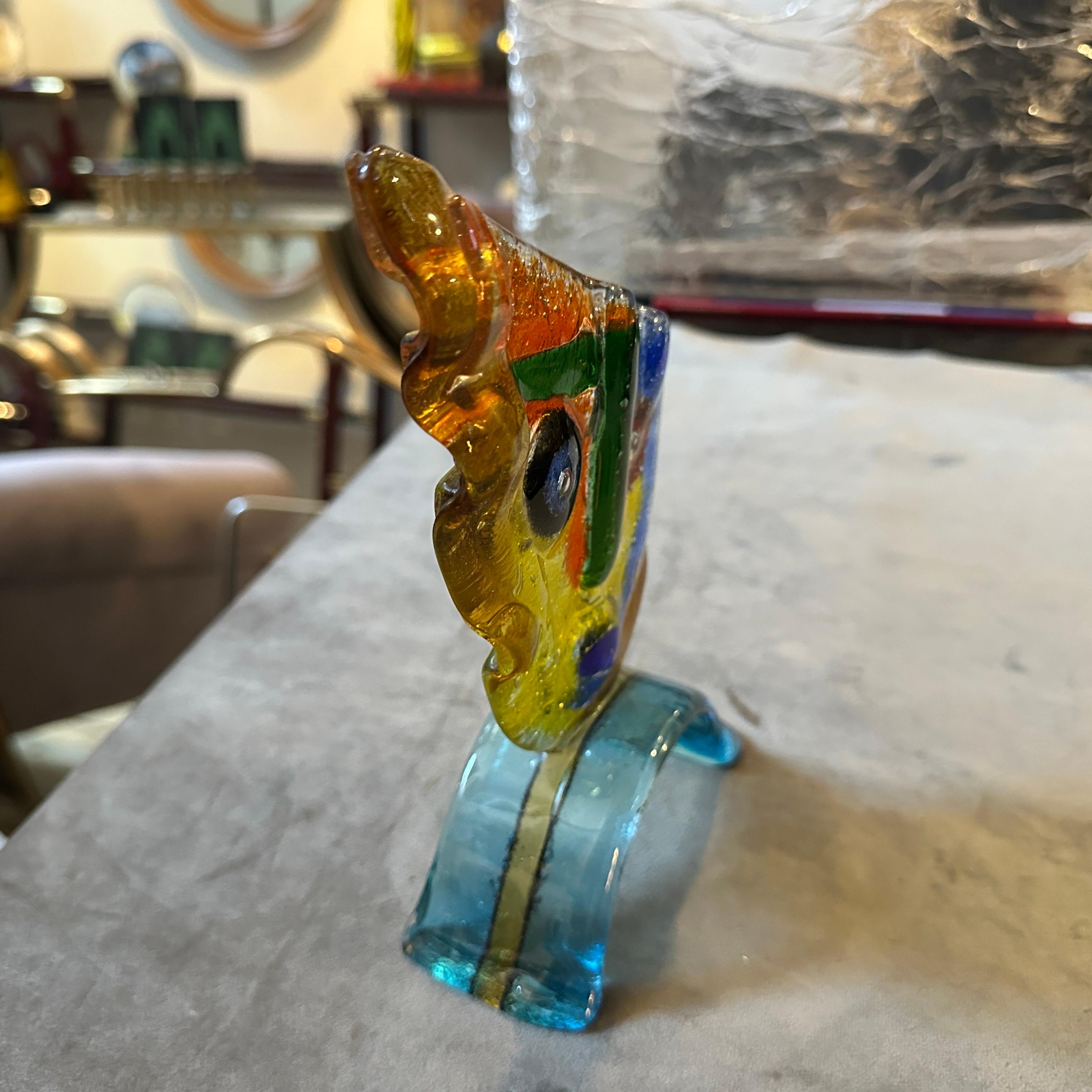1980s Abstract Cubist Polychrome Murano Glass Sculpture of a Face For Sale 1