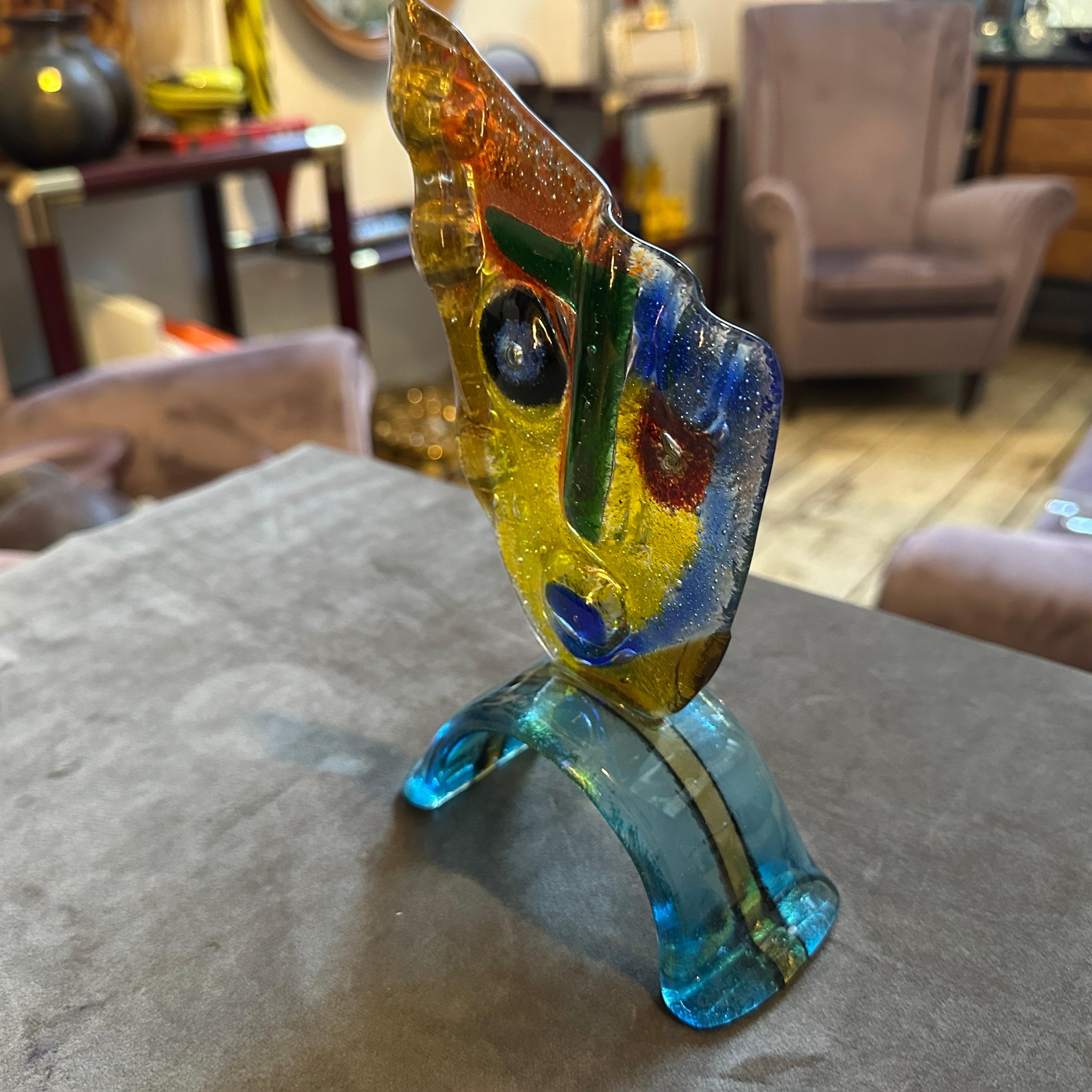 1980s Abstract Cubist Polychrome Murano Glass Sculpture of a Face For Sale 2