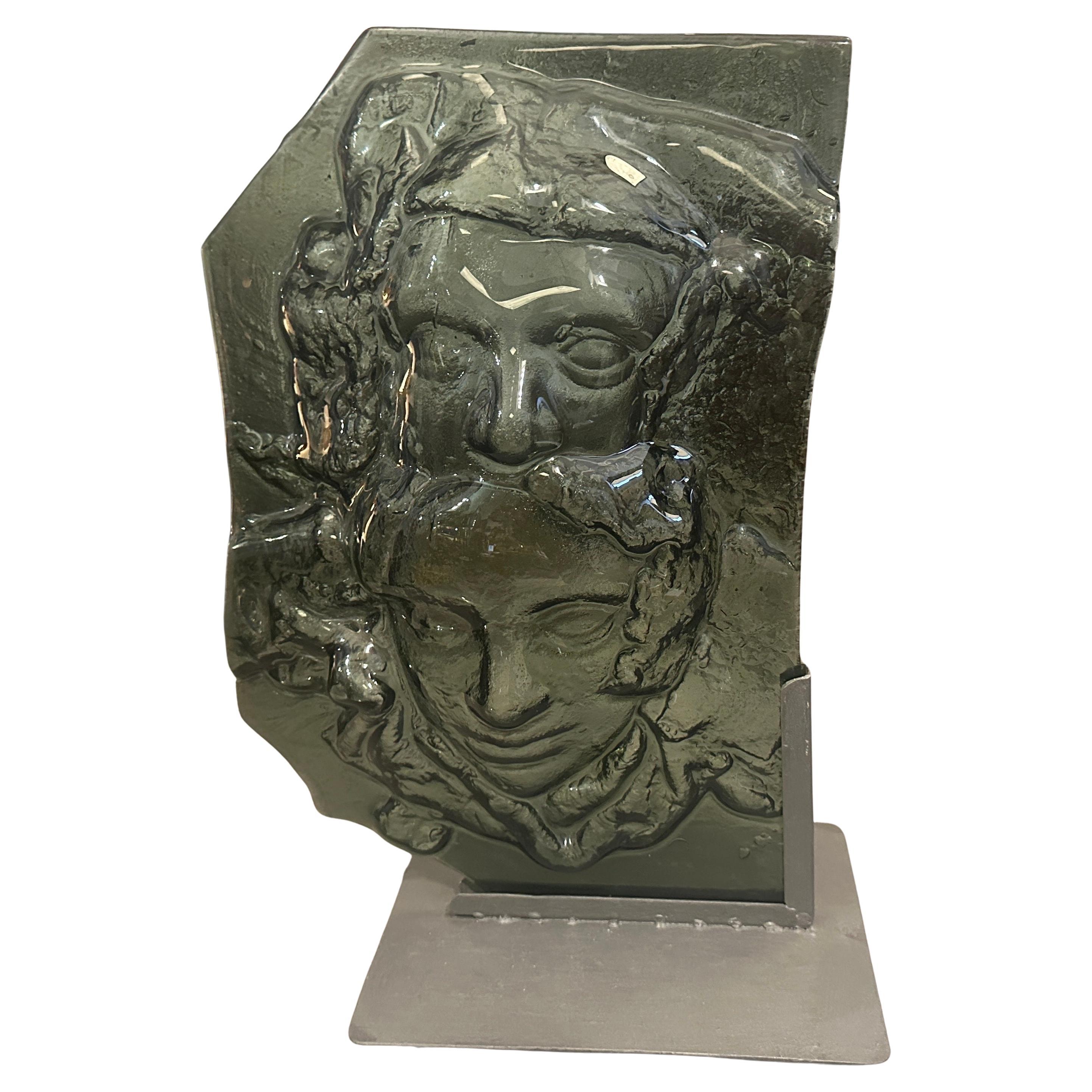 1980s Abstract Grey Murano Glass Sculpture by La Fucina degli Angeli For Sale