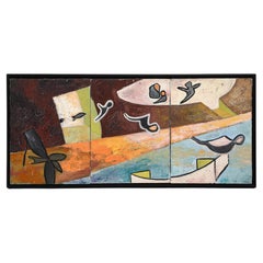 Opera d'arte moderna astratta su tela degli anni '80