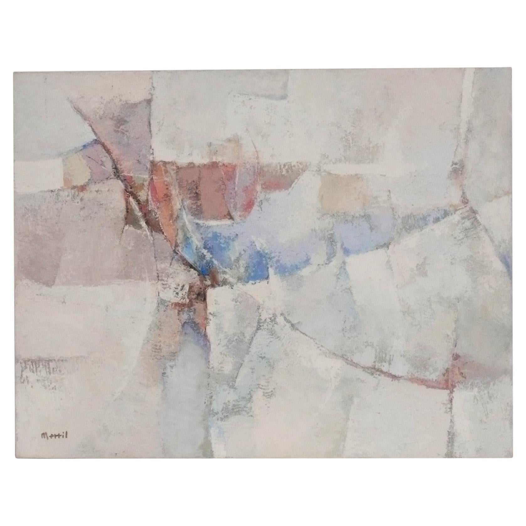 1980s Abstract Painting 36" x 28" Signed Merril Mid Century Modern Original Art For Sale