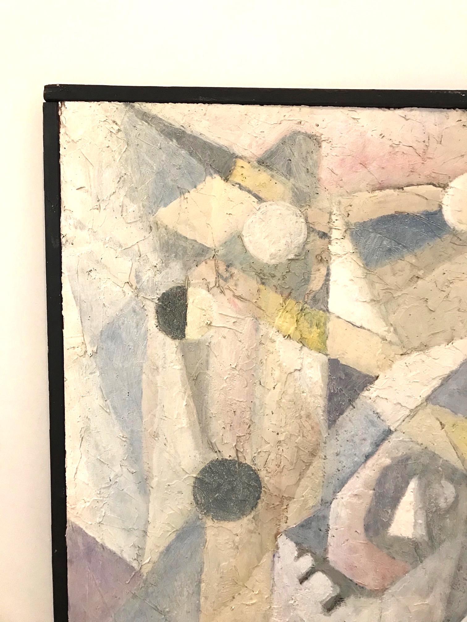 Cubo-Futurism Abstract Painting in Pastel Colors, Fresco on Board, c. 1988 For Sale 5