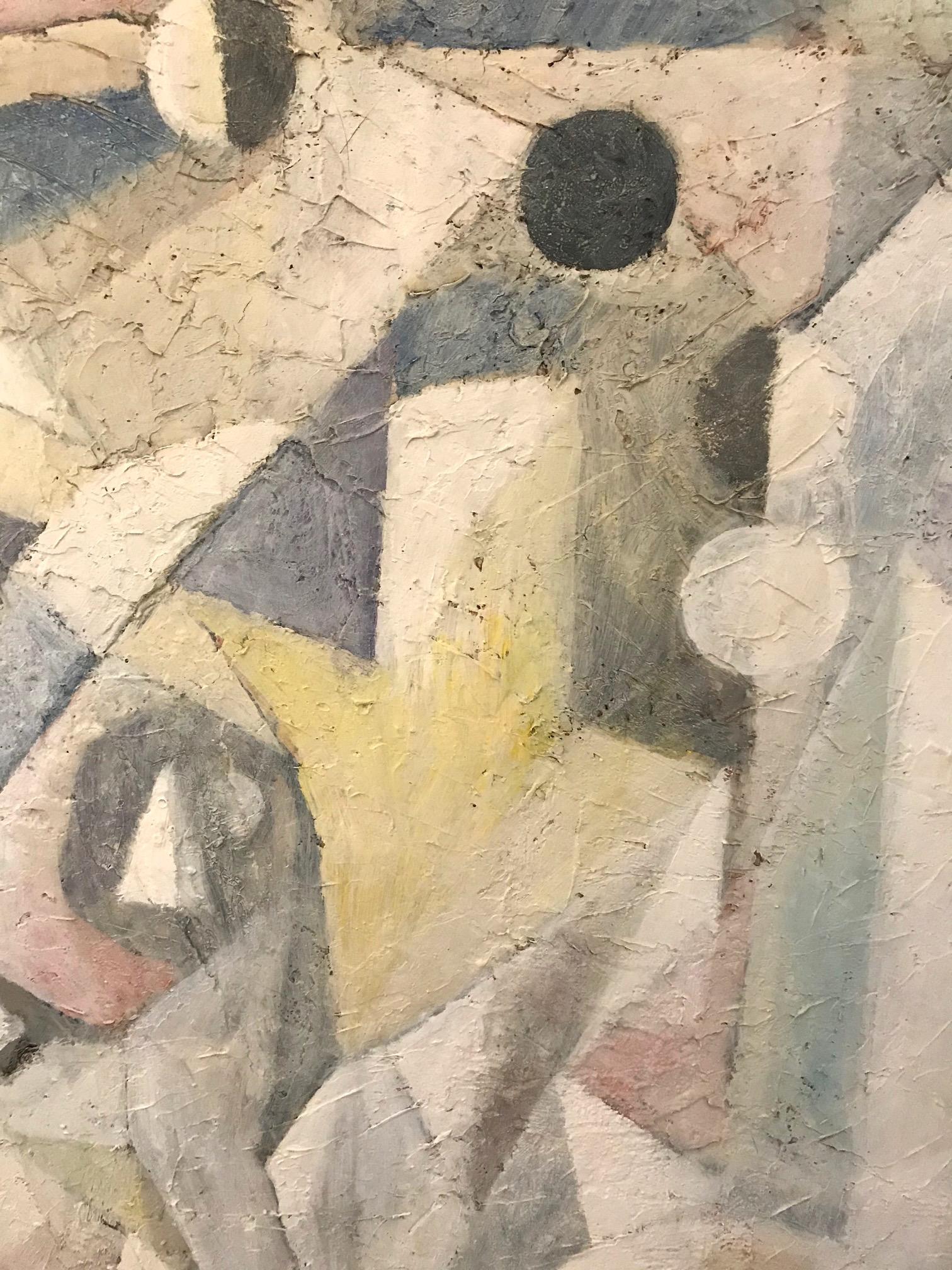 Fait main Peinture abstraite cubique aux couleurs pastel, Fresco sur panneau, vers 1988 en vente