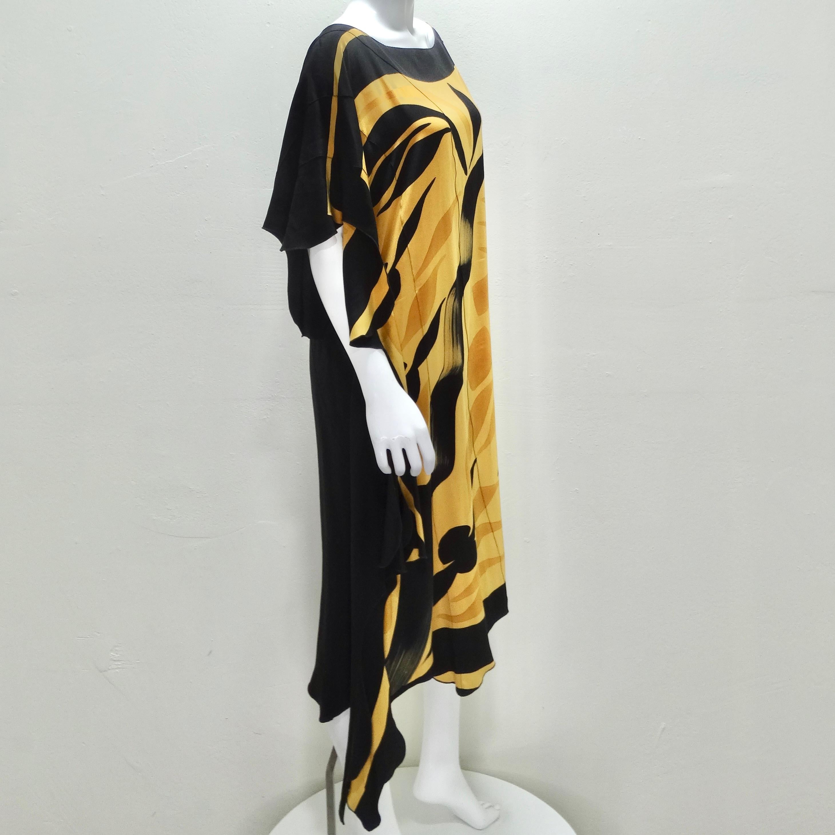Brown 1980s Abstract Print Silk Kaftan Dress For Sale